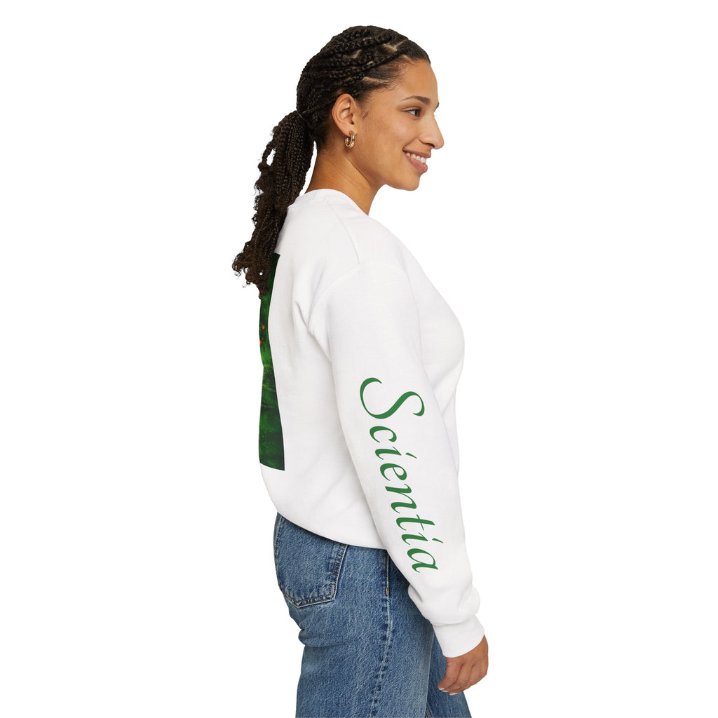 SATE Scientia Graphic, Latin 'Scientia' Sleeve Crewneck Sweatshirt