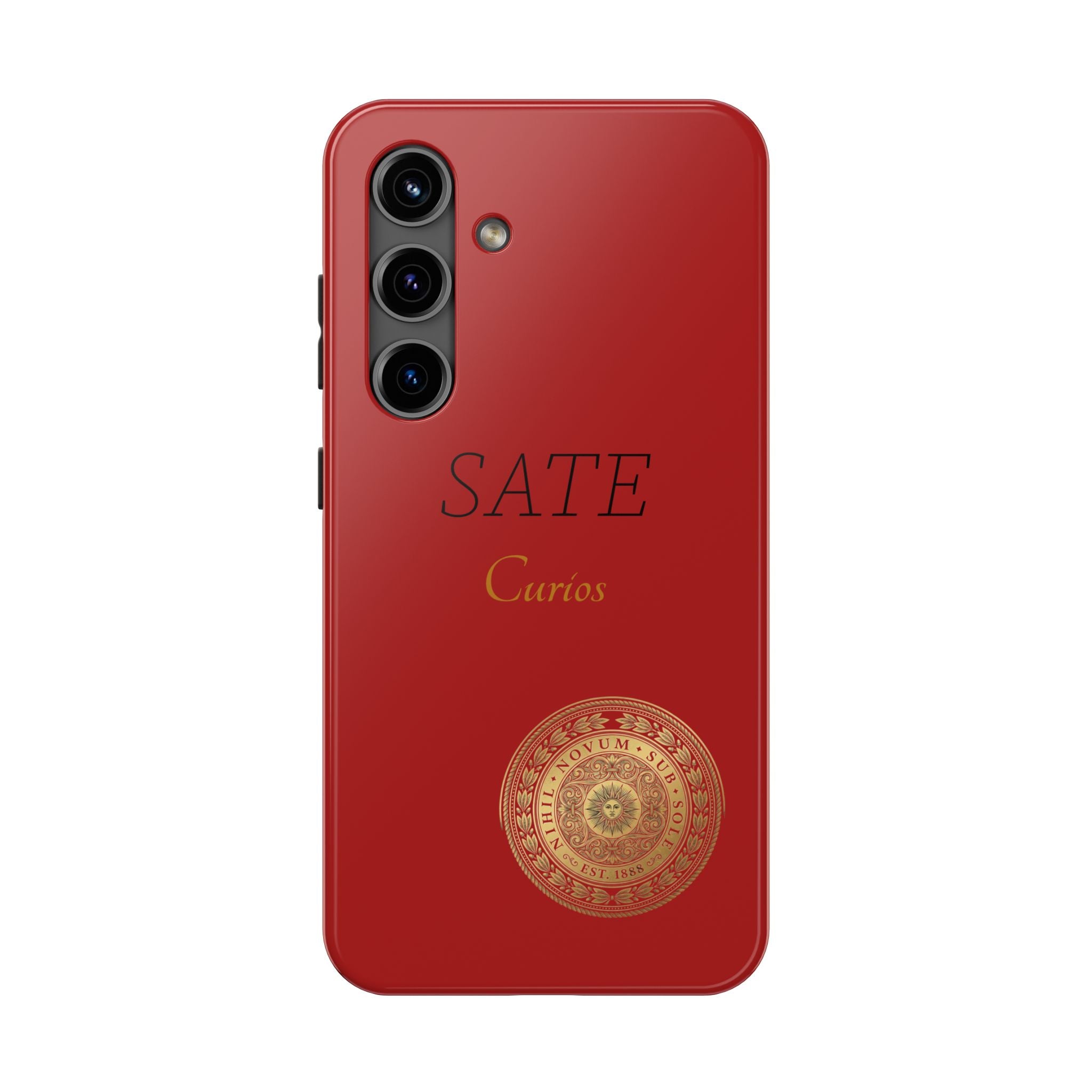 Red 'SATE Curios' Tough Phone Case with Gold Mandala — Durable Protective Case