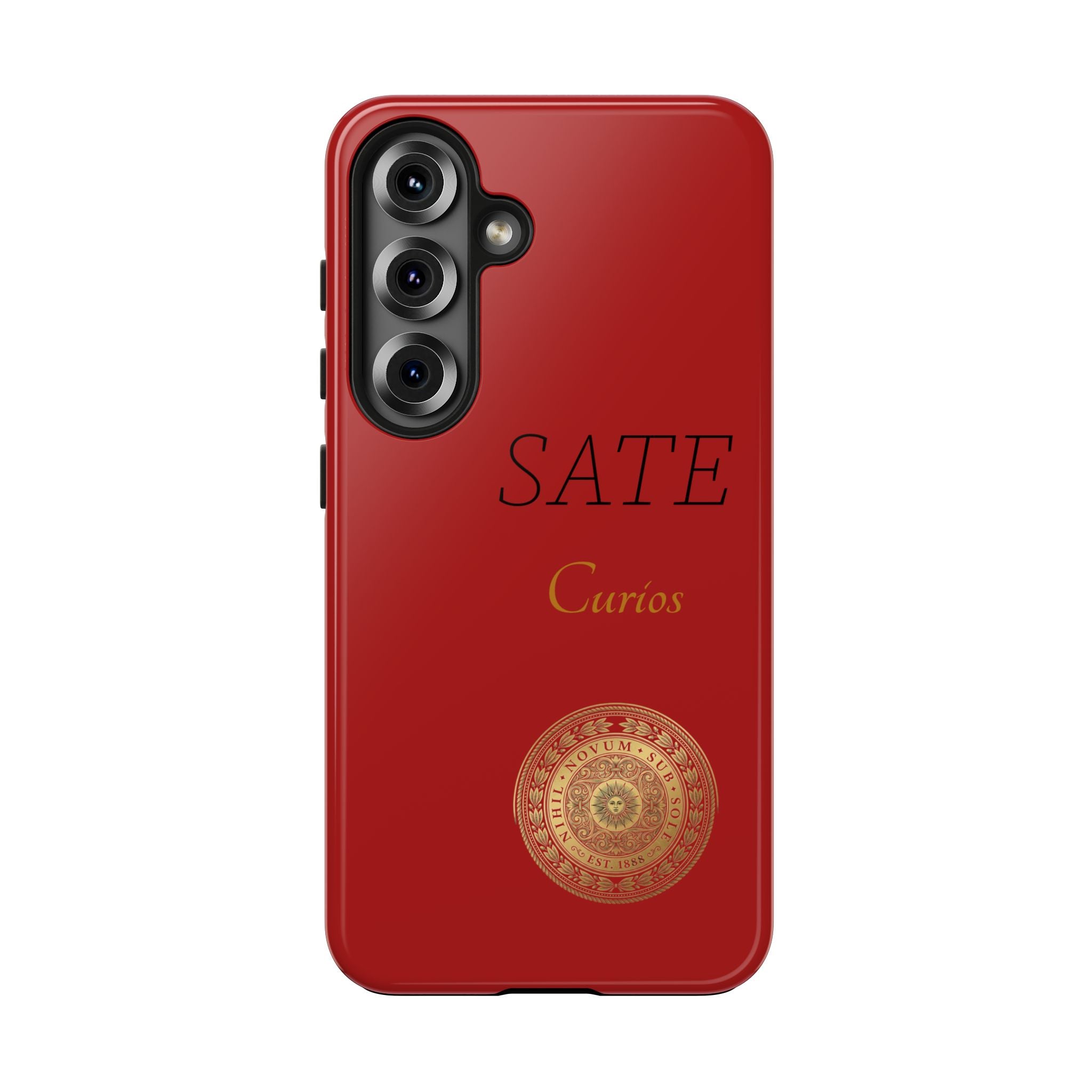 Red 'SATE Curios' Tough Phone Case with Gold Mandala — Durable Protective Case