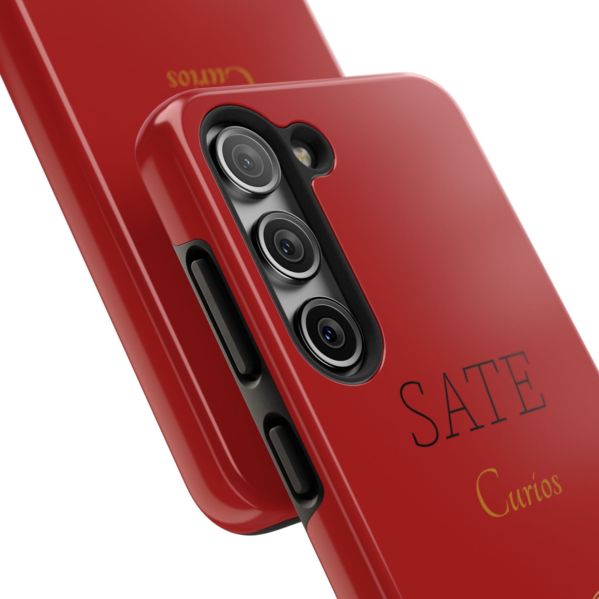 Red 'SATE Curios' Tough Phone Case with Gold Mandala — Durable Protective Case