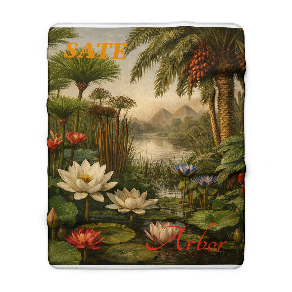 Vintage Tropical Lotus Sherpa Blanket — 'Arbor' Botanical Oasis Throw