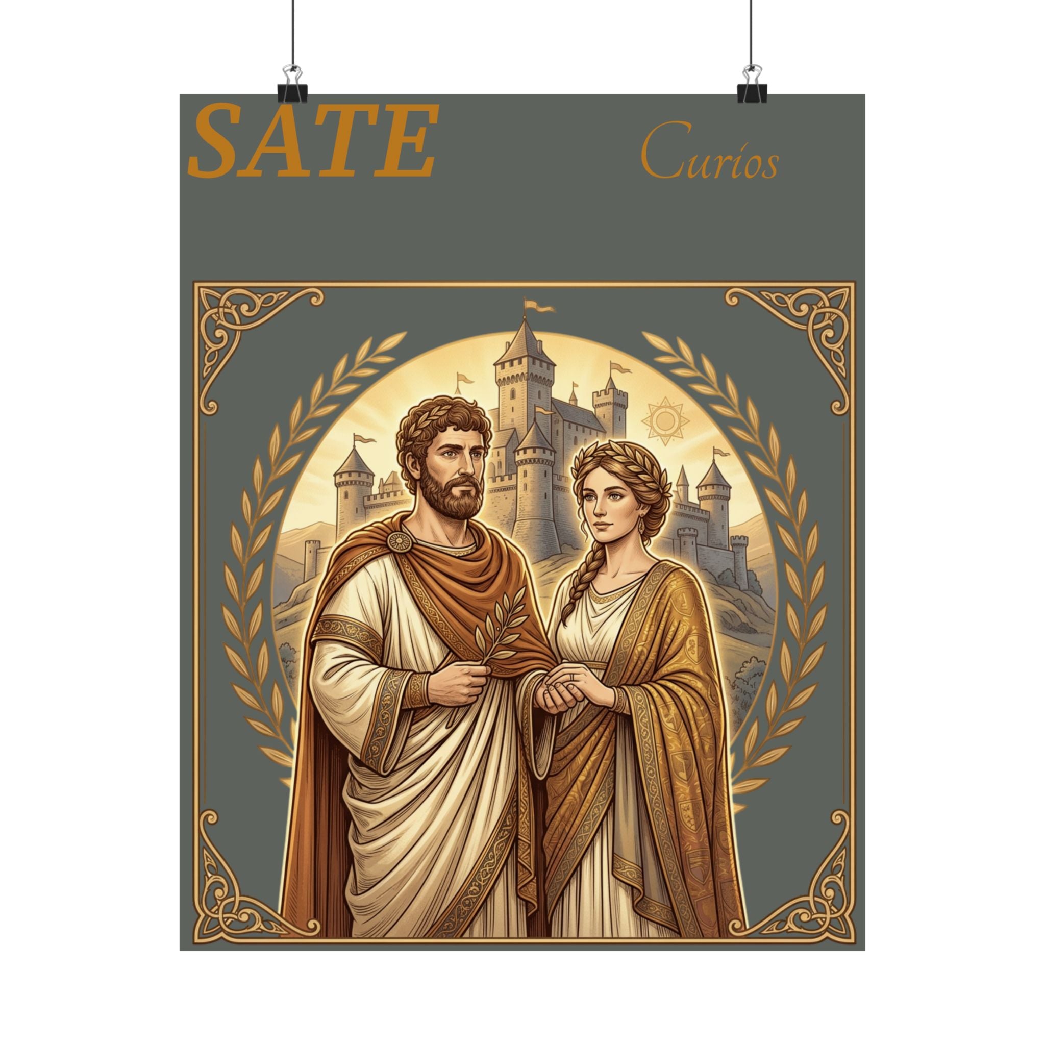Satin Poster — Romantic Vintage Roman Couple Illustration (210gsm)