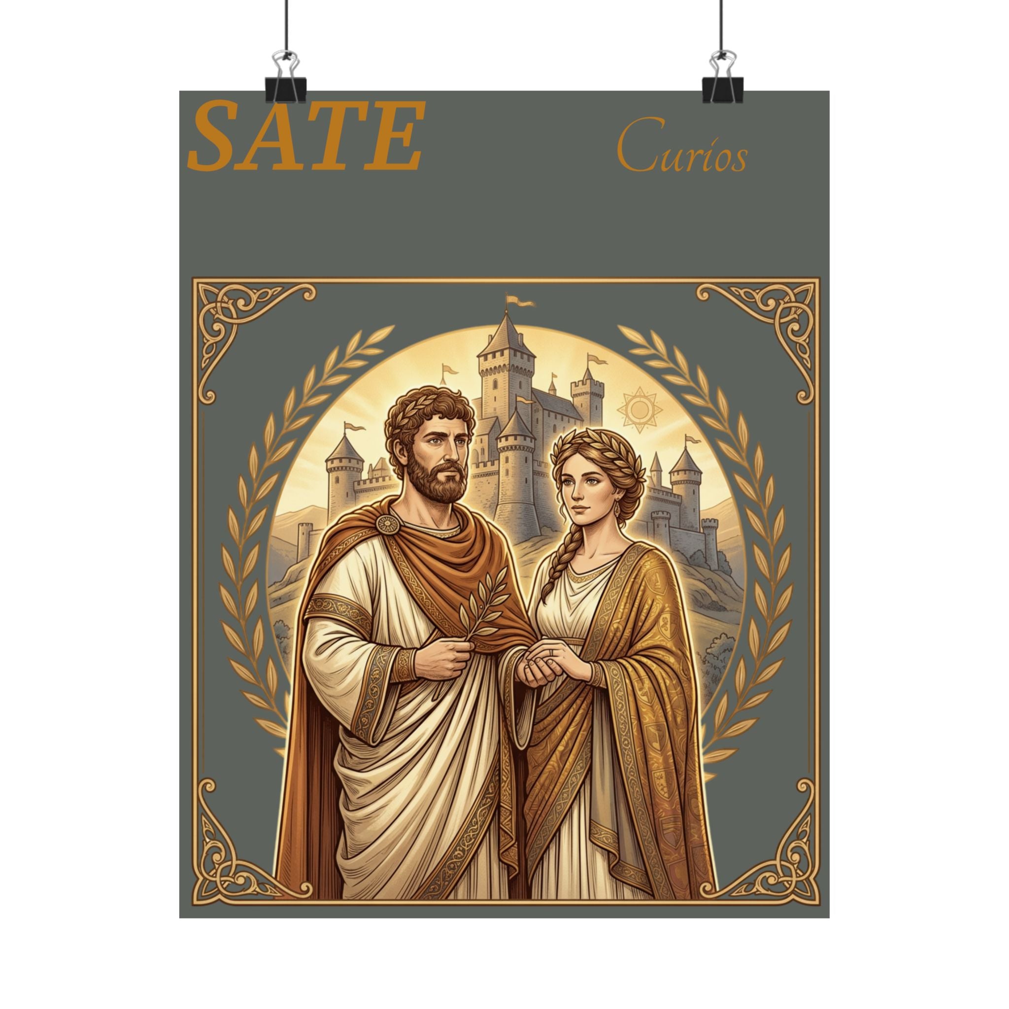 Satin Poster — Romantic Vintage Roman Couple Illustration (210gsm)