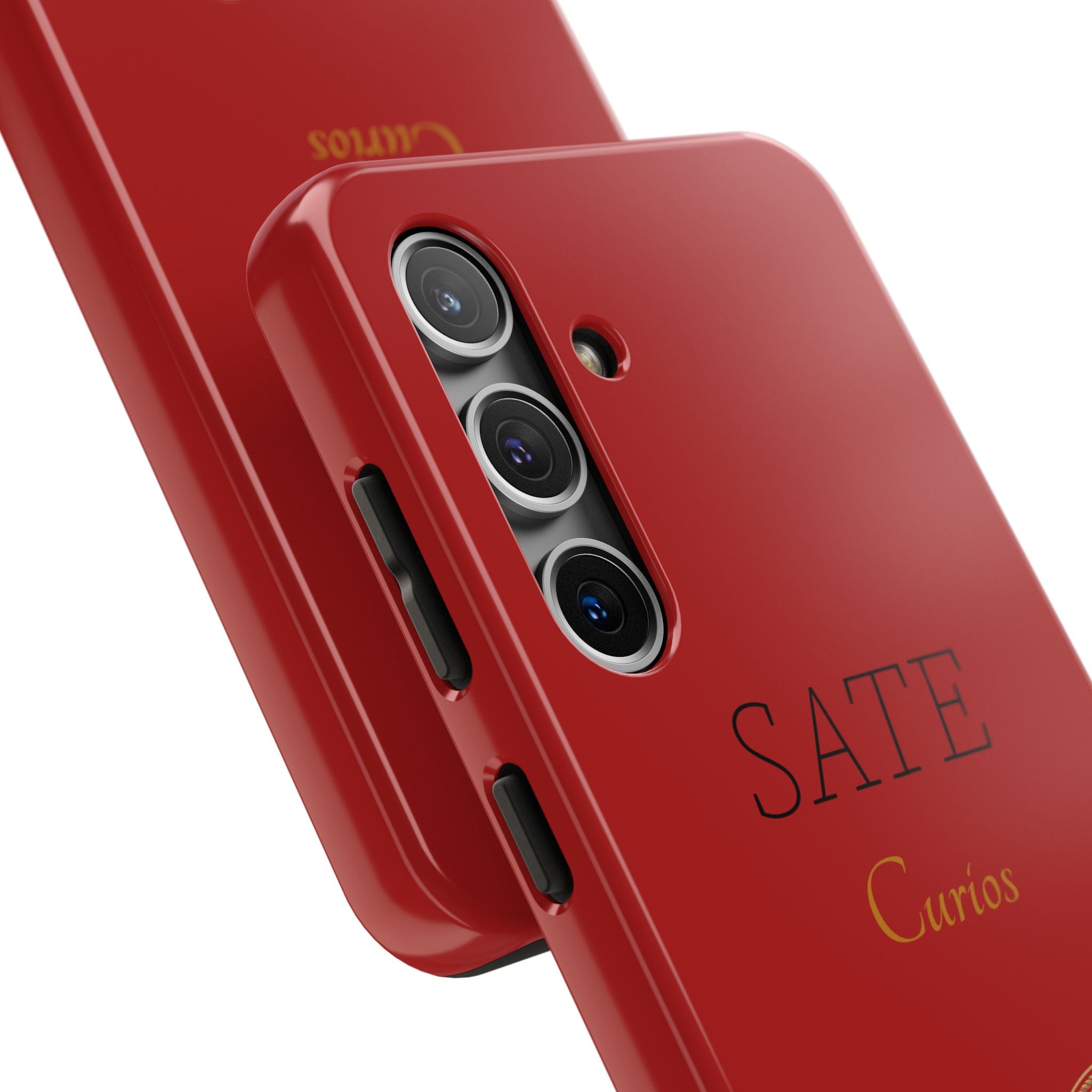 Red 'SATE Curios' Tough Phone Case with Gold Mandala — Durable Protective Case