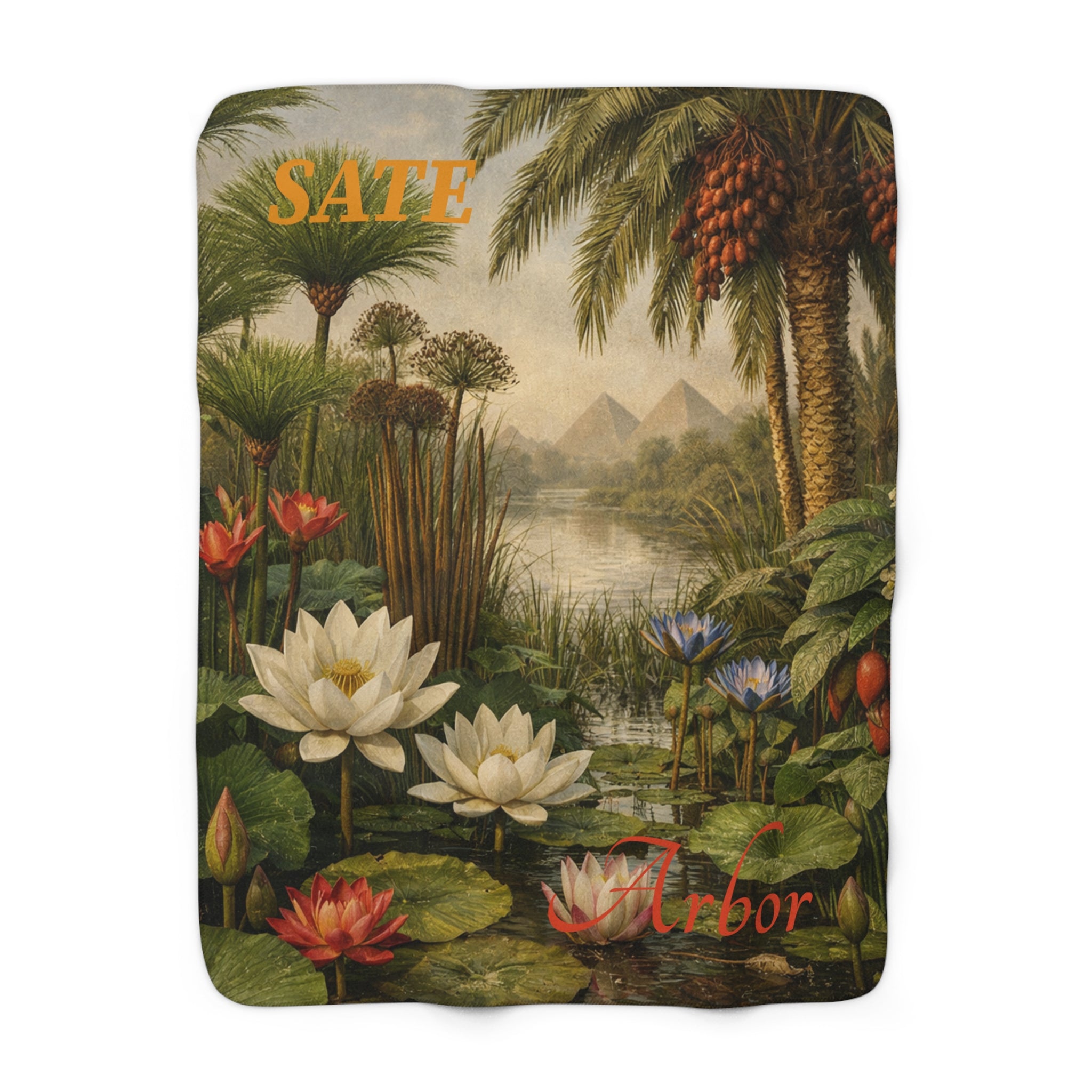 Vintage Tropical Lotus Sherpa Blanket — 'Arbor' Botanical Oasis Throw