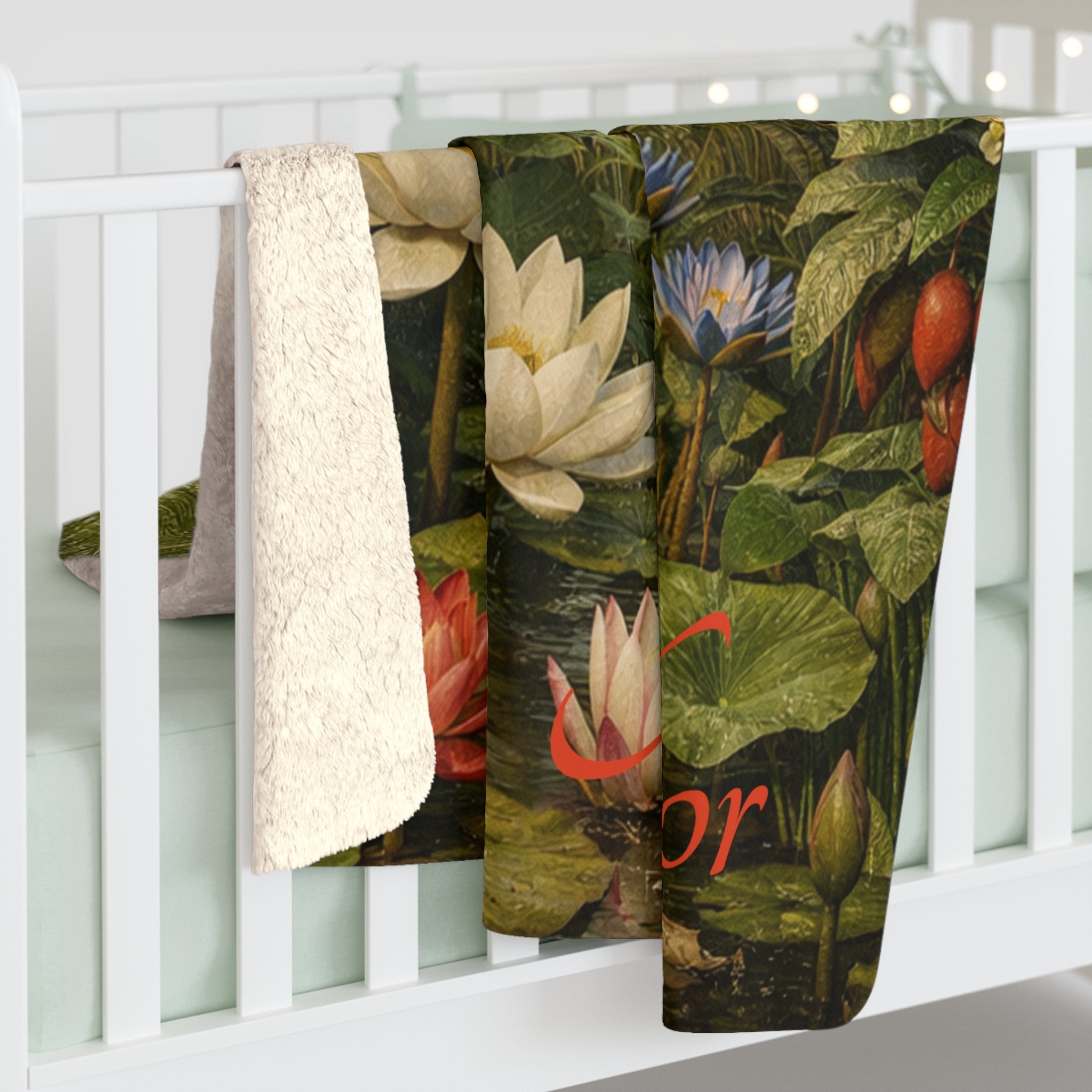 Vintage Tropical Lotus Sherpa Blanket — 'Arbor' Botanical Oasis Throw