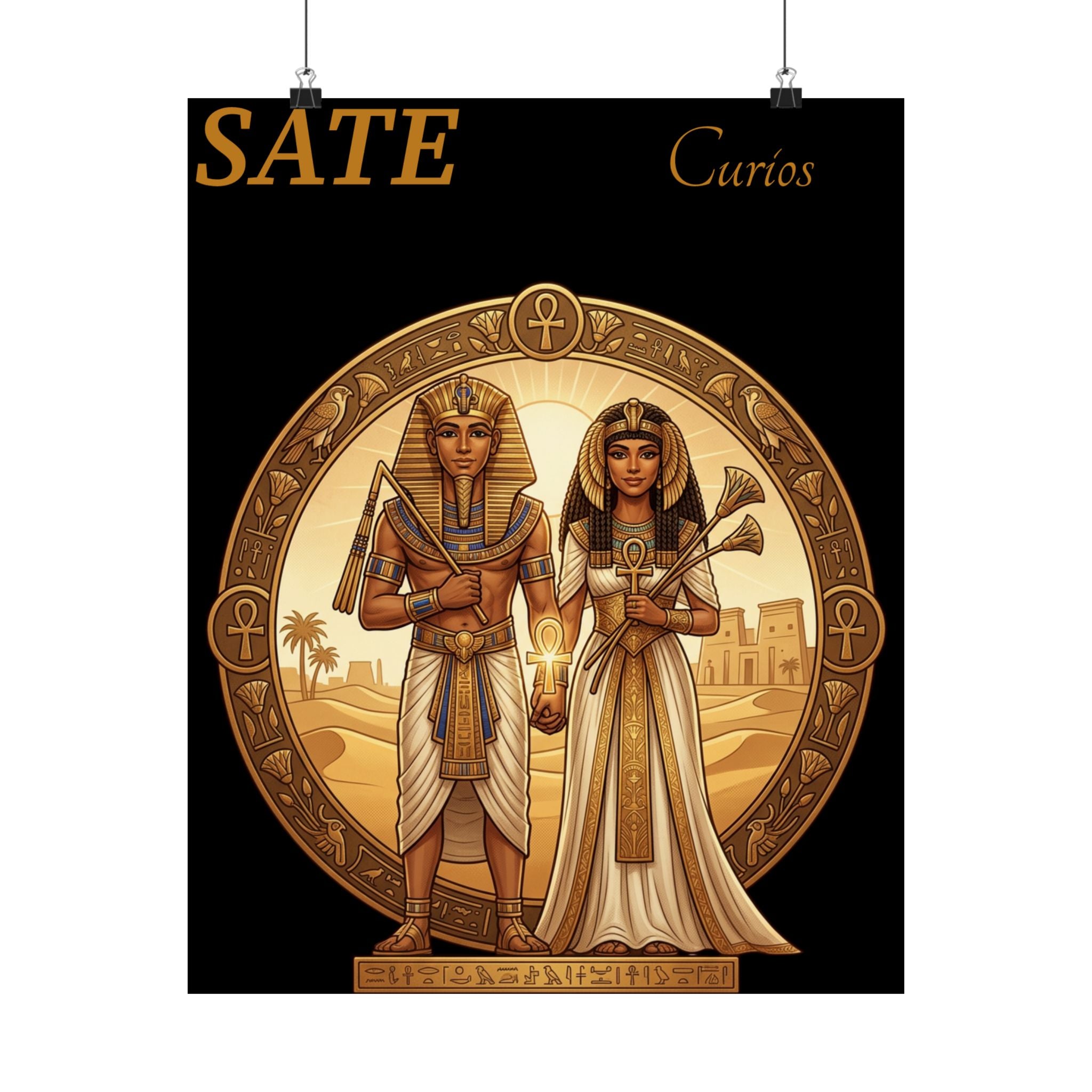 Egyptian Couple Satin Poster — Vintage Pharaoh & Queen Art Print (210gsm)