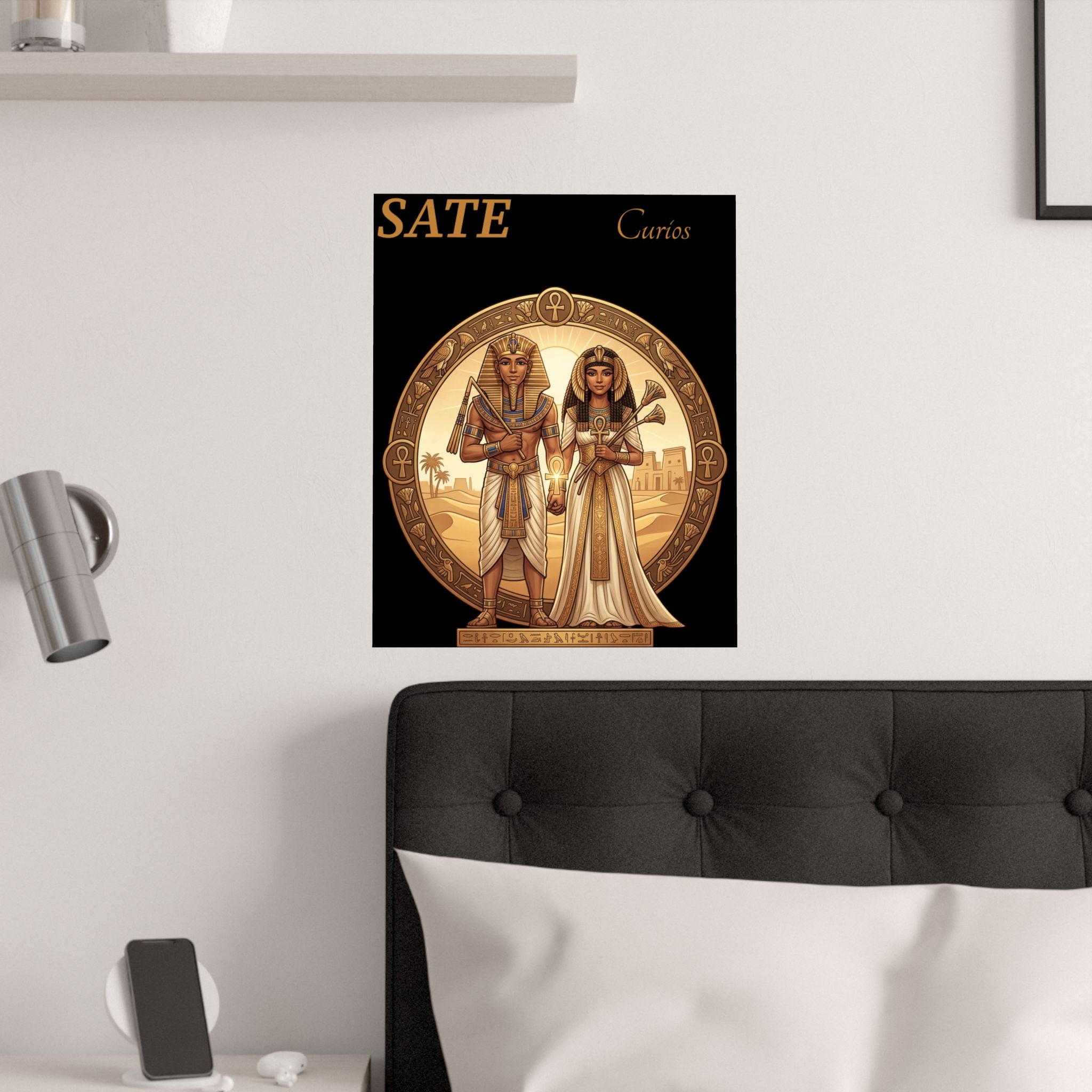 Egyptian Couple Satin Poster — Vintage Pharaoh & Queen Art Print (210gsm)