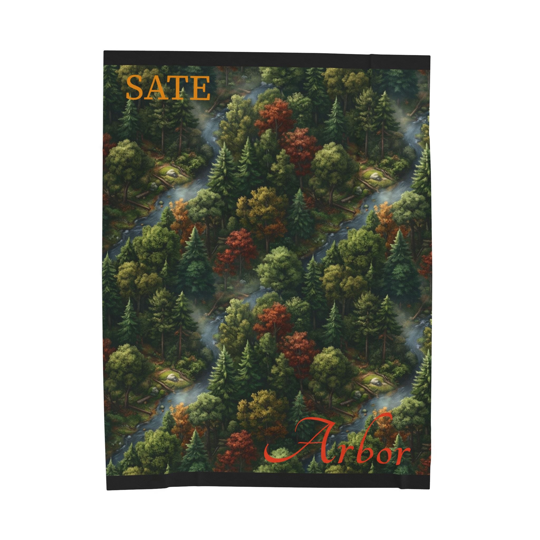 Forest Canopy Plush Blanket – Autumn Arbor Velveteen Throw with "Arbor" Script