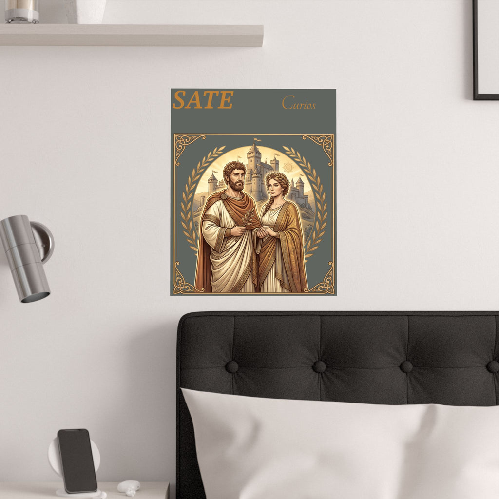 Satin Poster — Romantic Vintage Roman Couple Illustration (210gsm)