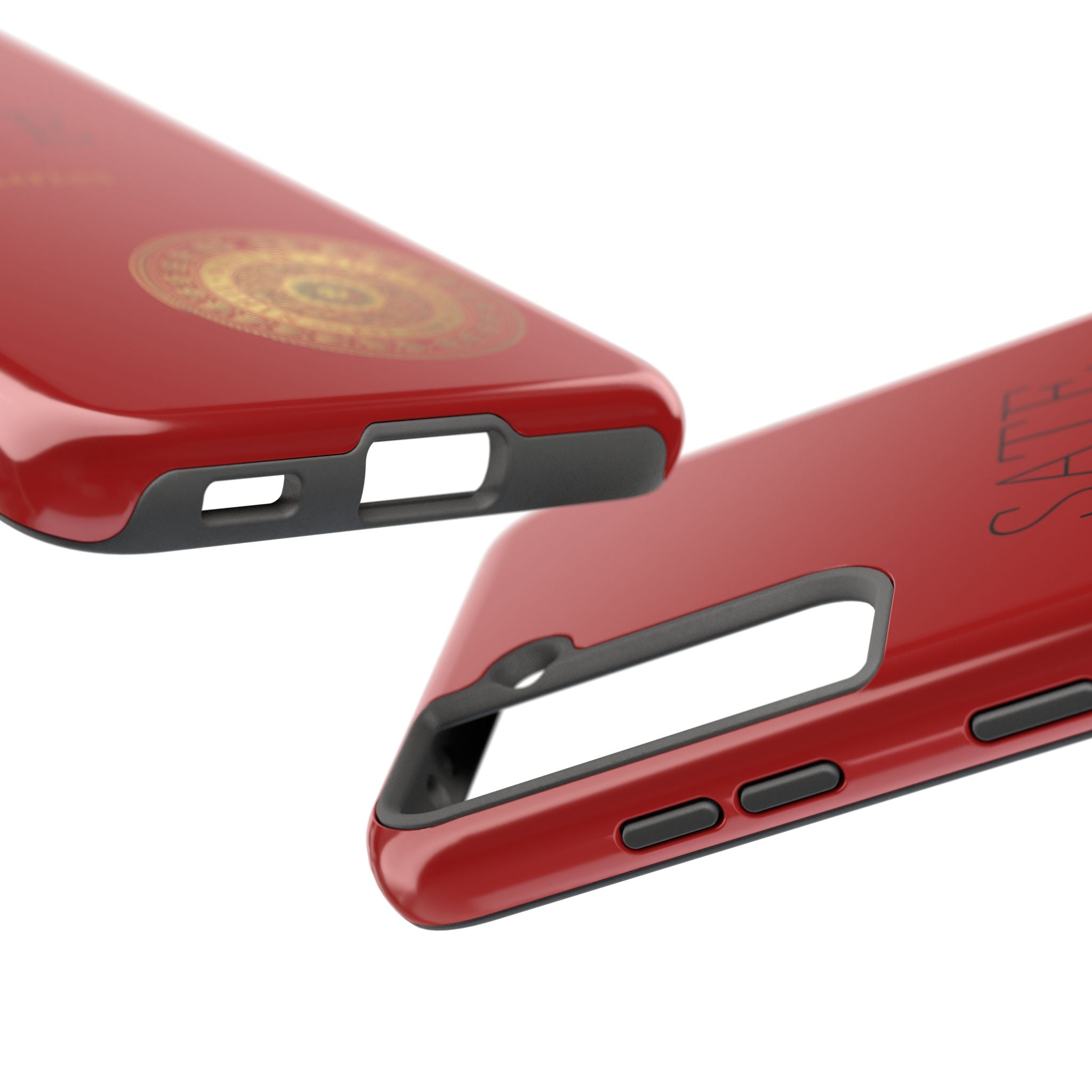 Red 'SATE Curios' Tough Phone Case with Gold Mandala — Durable Protective Case