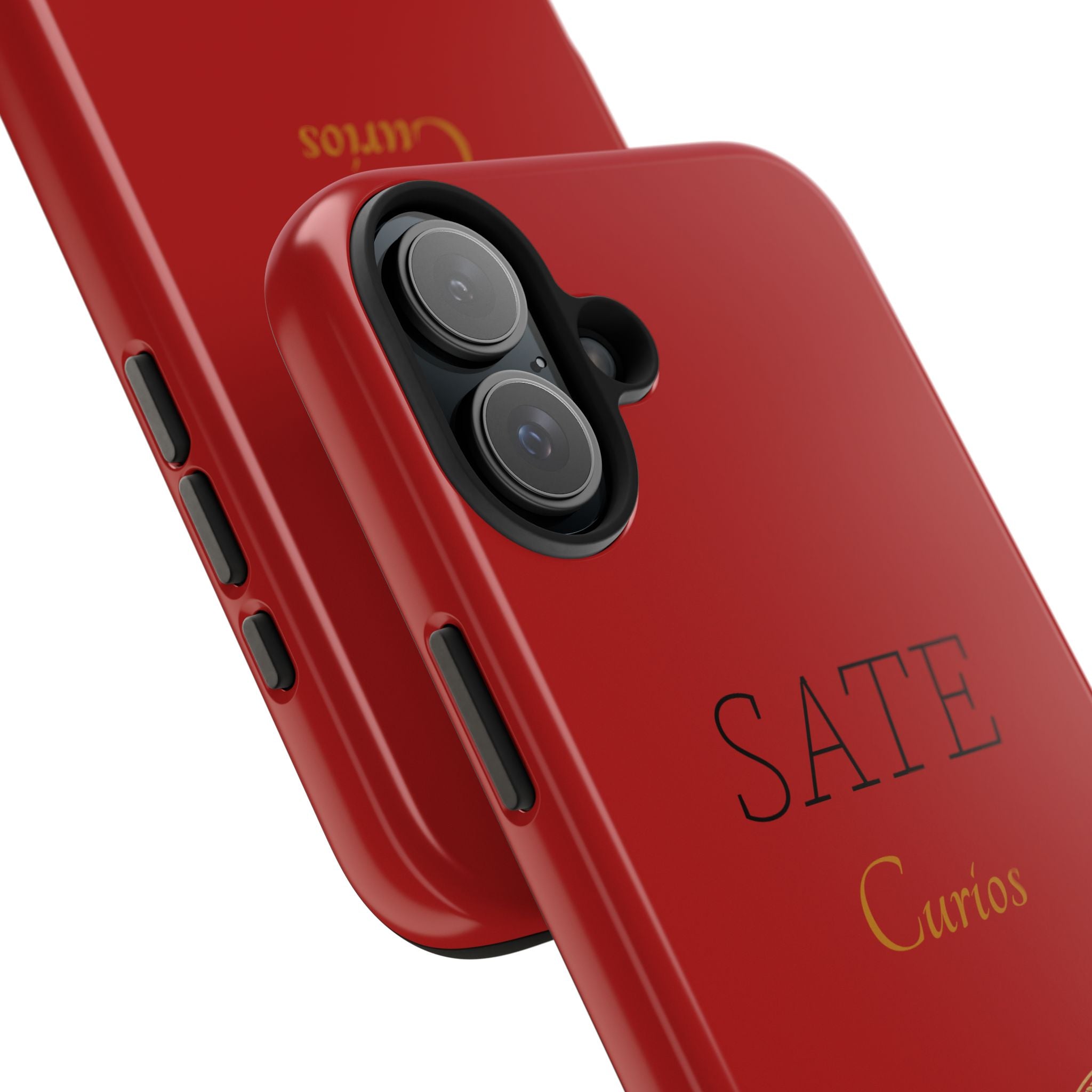 Red 'SATE Curios' Tough Phone Case with Gold Mandala — Durable Protective Case