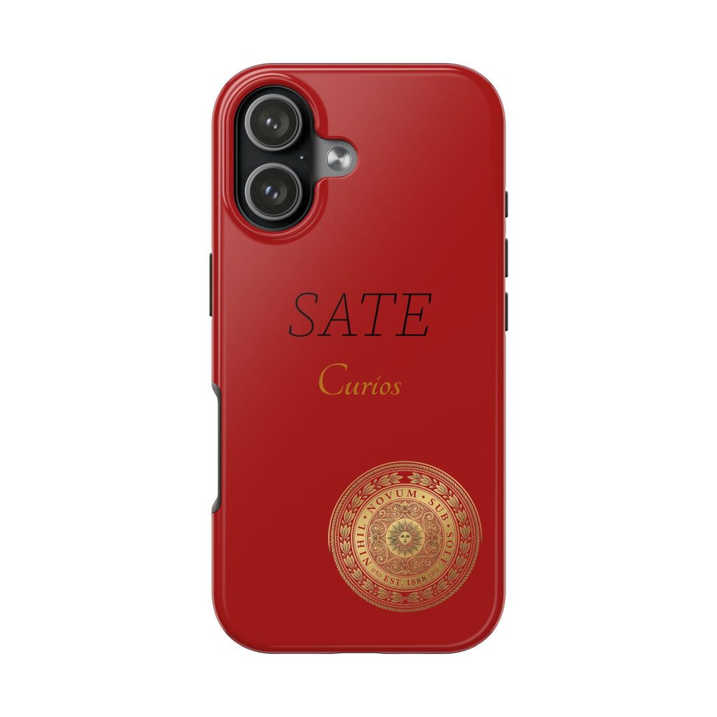 Red 'SATE Curios' Tough Phone Case with Gold Mandala — Durable Protective Case