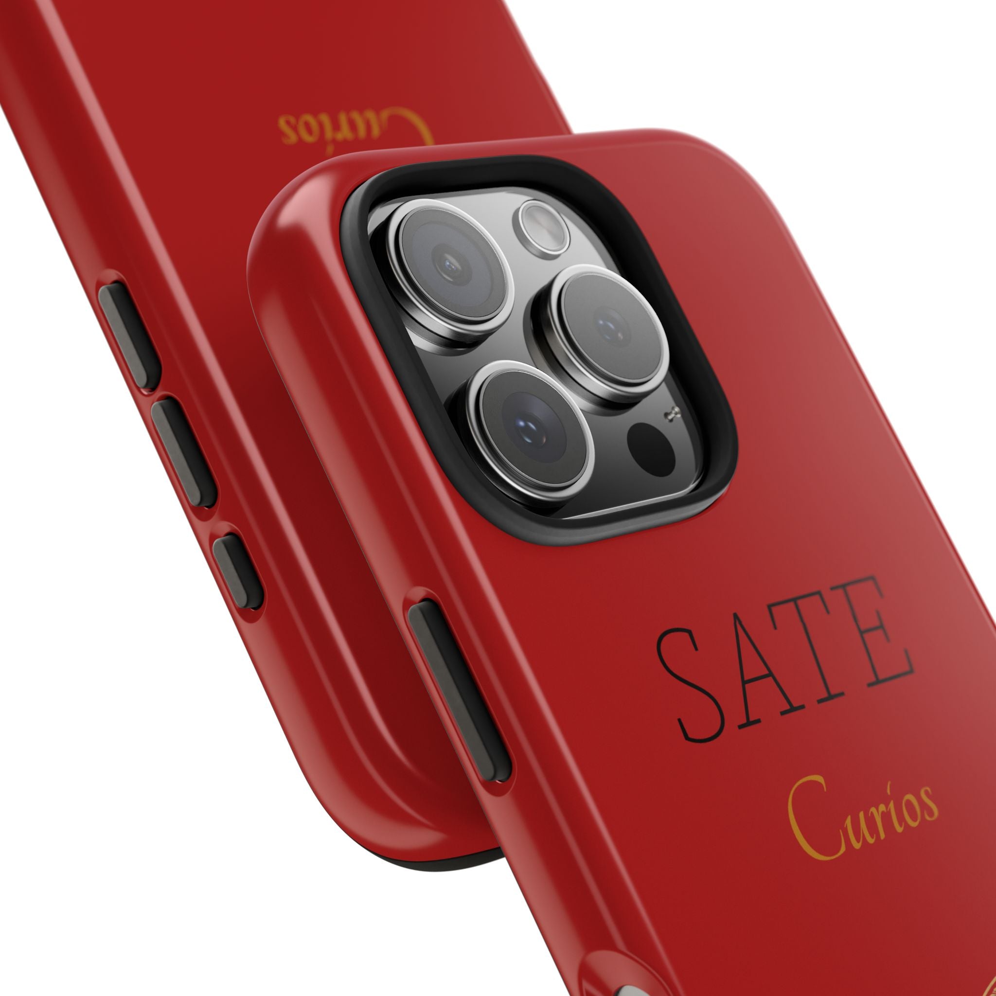 Red 'SATE Curios' Tough Phone Case with Gold Mandala — Durable Protective Case