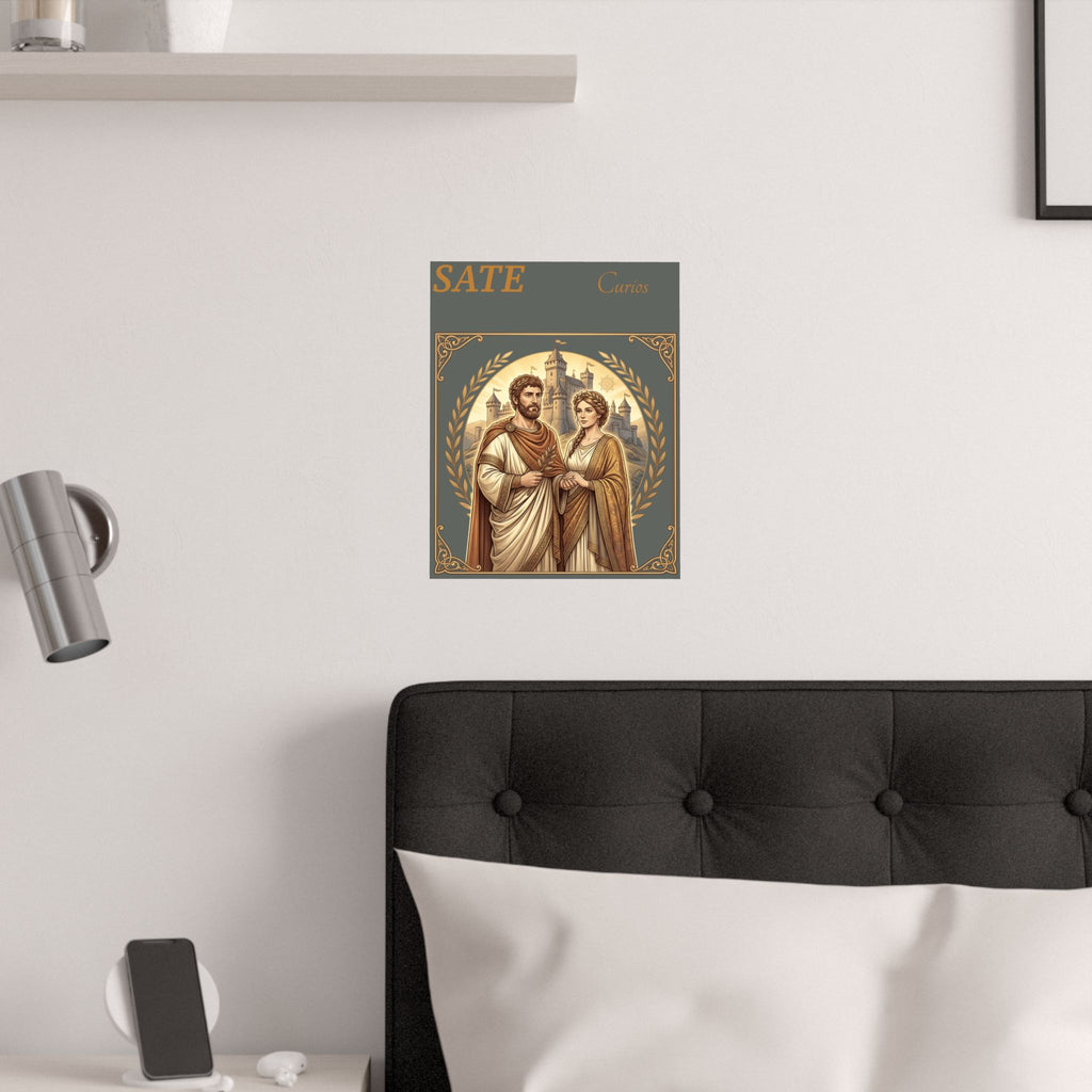 Satin Poster — Romantic Vintage Roman Couple Illustration (210gsm)