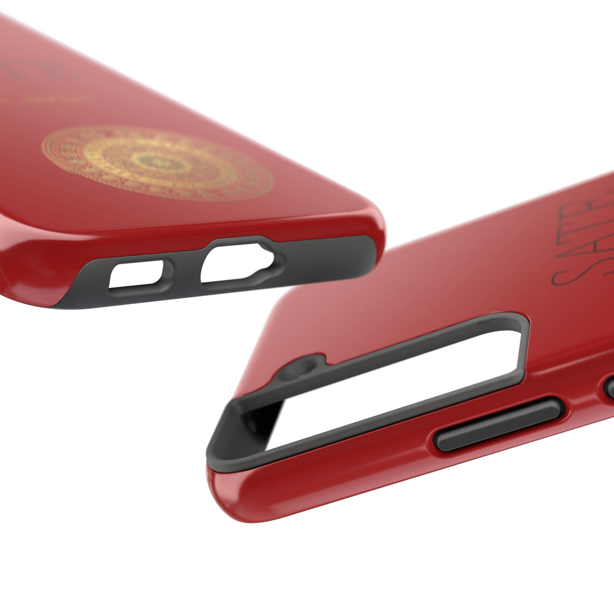 Red 'SATE Curios' Tough Phone Case with Gold Mandala — Durable Protective Case