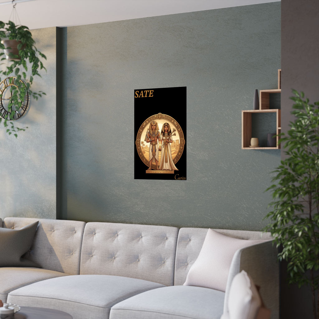 Egyptian Couple Satin Poster — Vintage Pharaoh & Queen Art Print (210gsm)