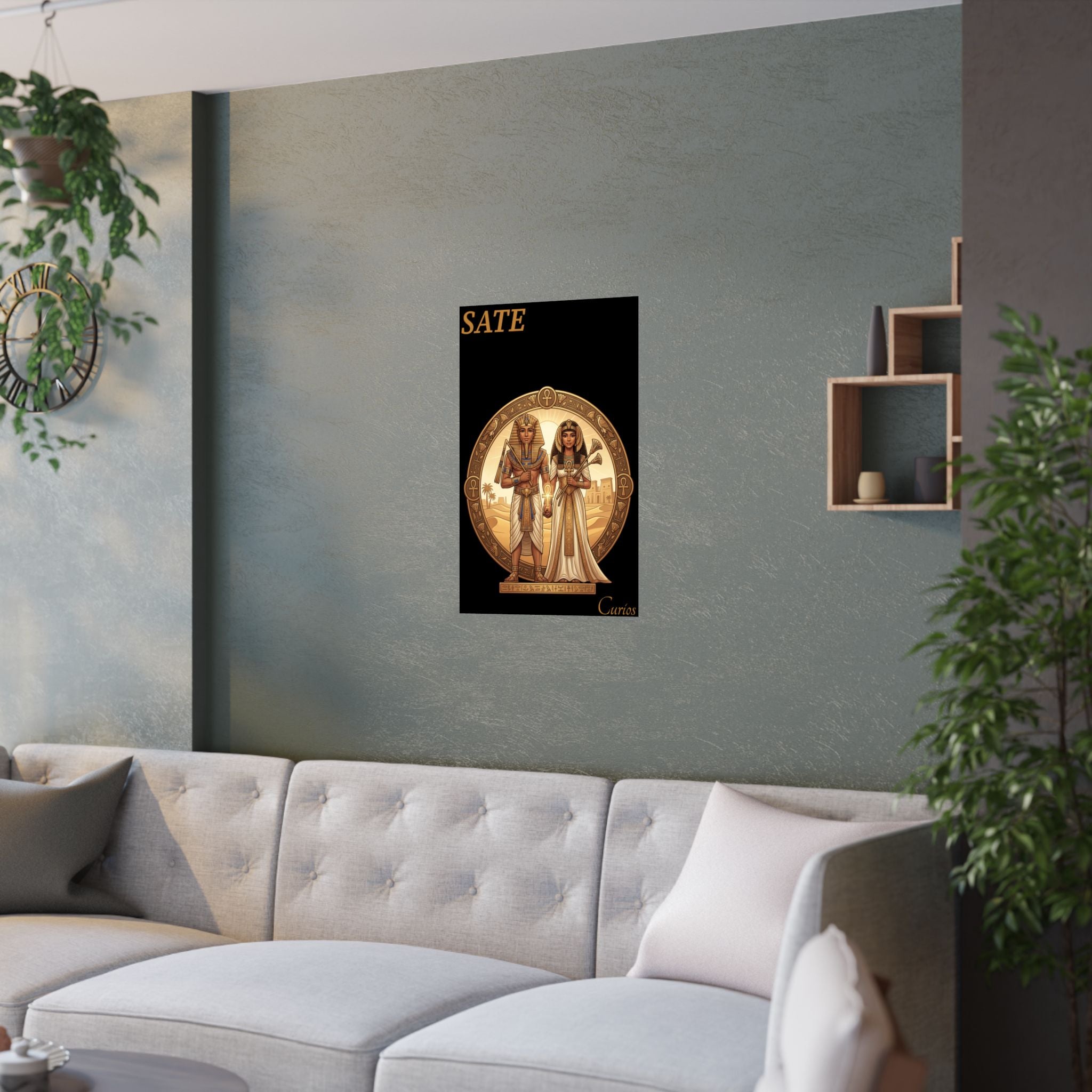 Egyptian Couple Satin Poster — Vintage Pharaoh & Queen Art Print (210gsm)