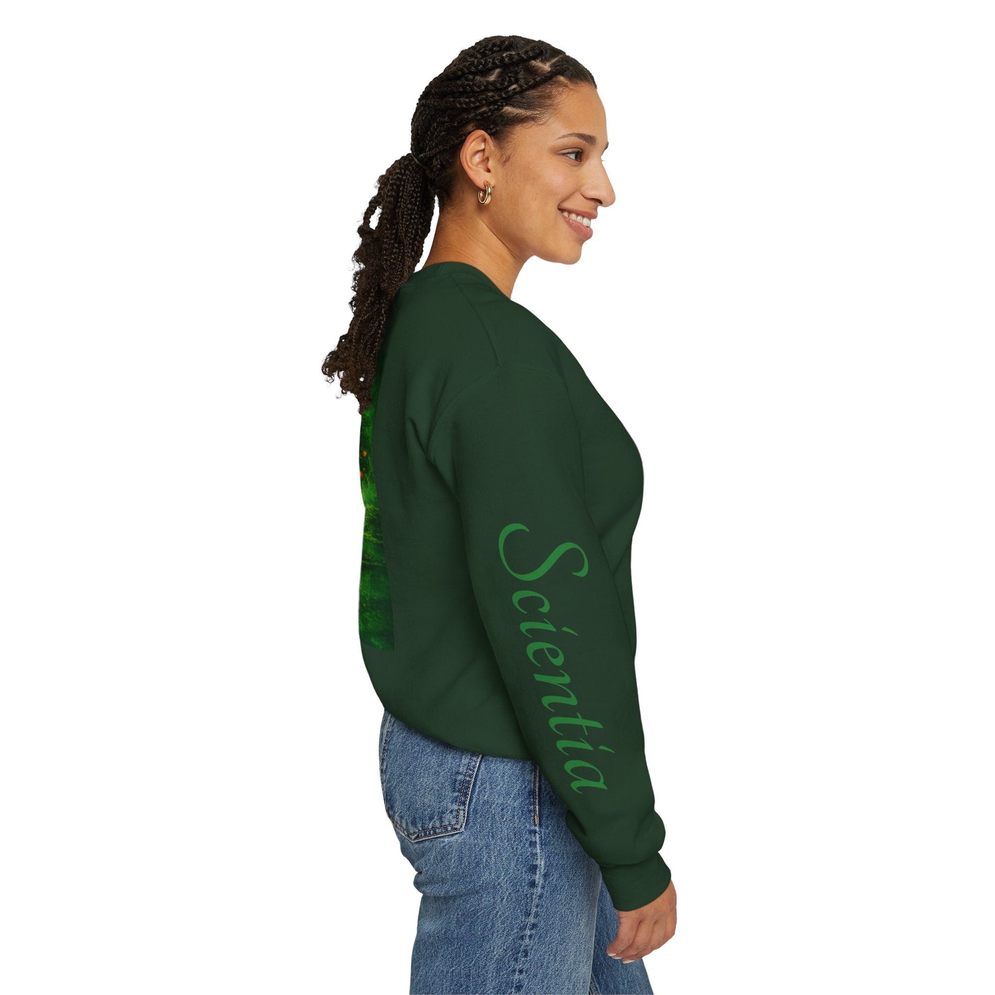SATE Scientia Graphic, Latin 'Scientia' Sleeve Crewneck Sweatshirt