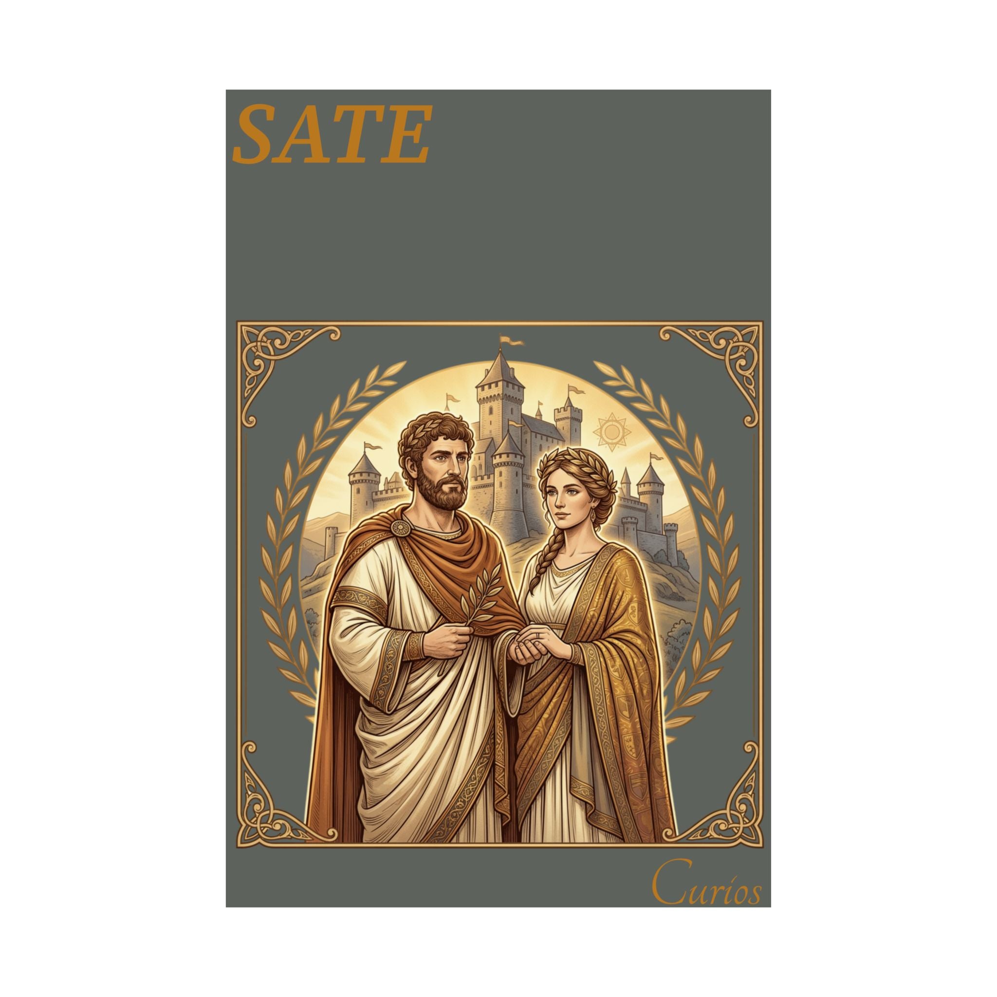 Satin Poster — Romantic Vintage Roman Couple Illustration (210gsm)