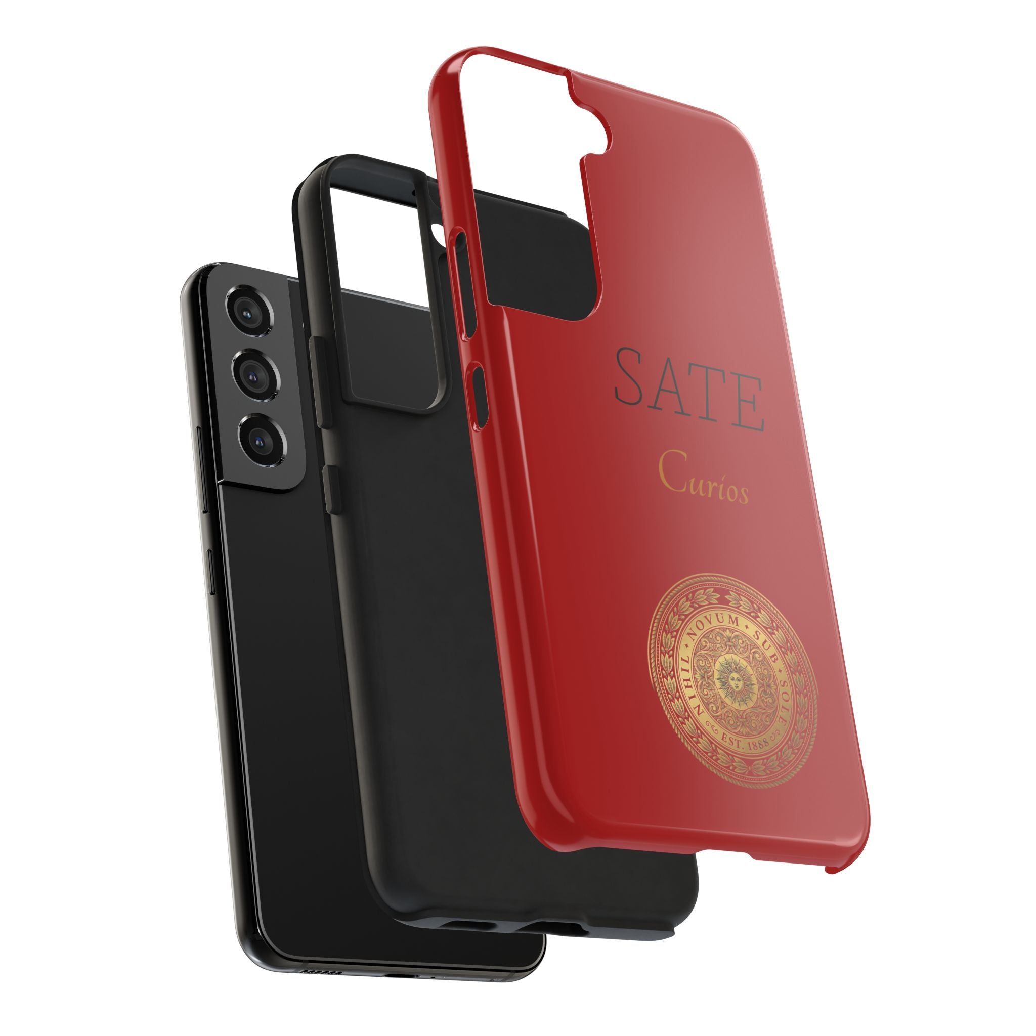 Red 'SATE Curios' Tough Phone Case with Gold Mandala — Durable Protective Case