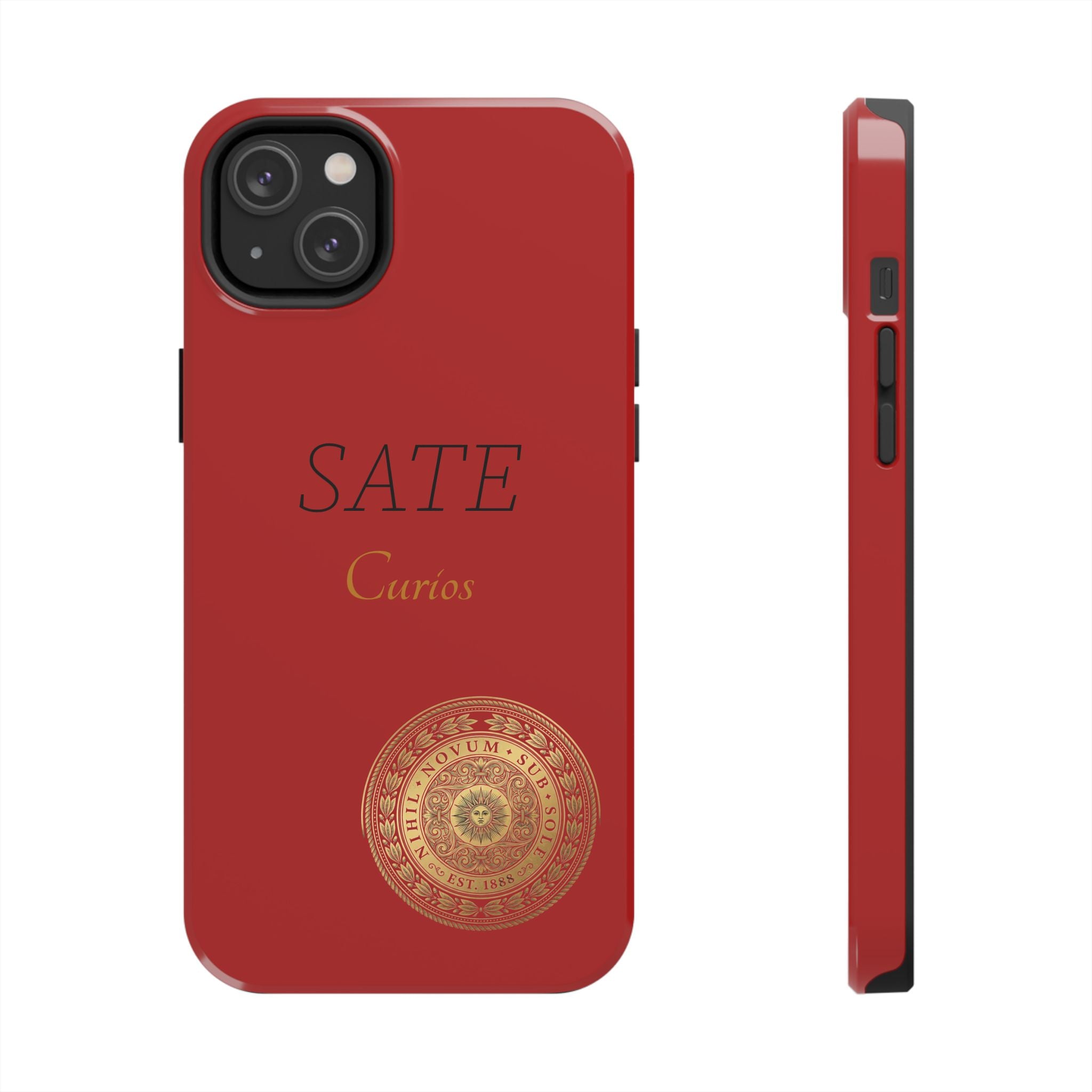 Red 'SATE Curios' Tough Phone Case with Gold Mandala — Durable Protective Case