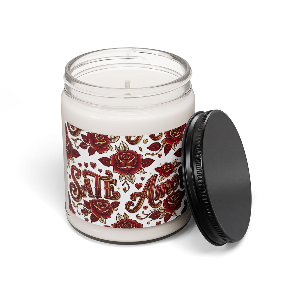 Scented Soy Candle — "SATE Amor" Rose-Patterned 9oz (Romantic Gift)