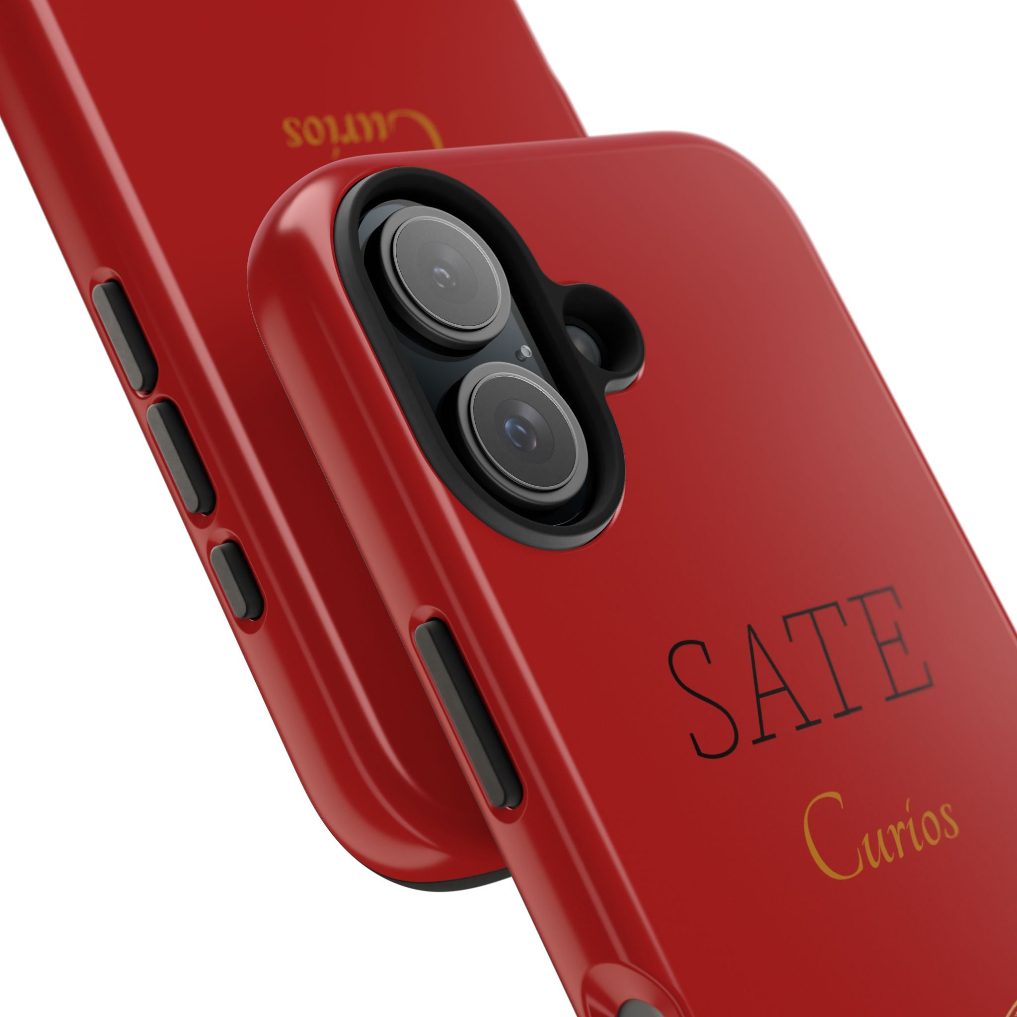 Red 'SATE Curios' Tough Phone Case with Gold Mandala — Durable Protective Case