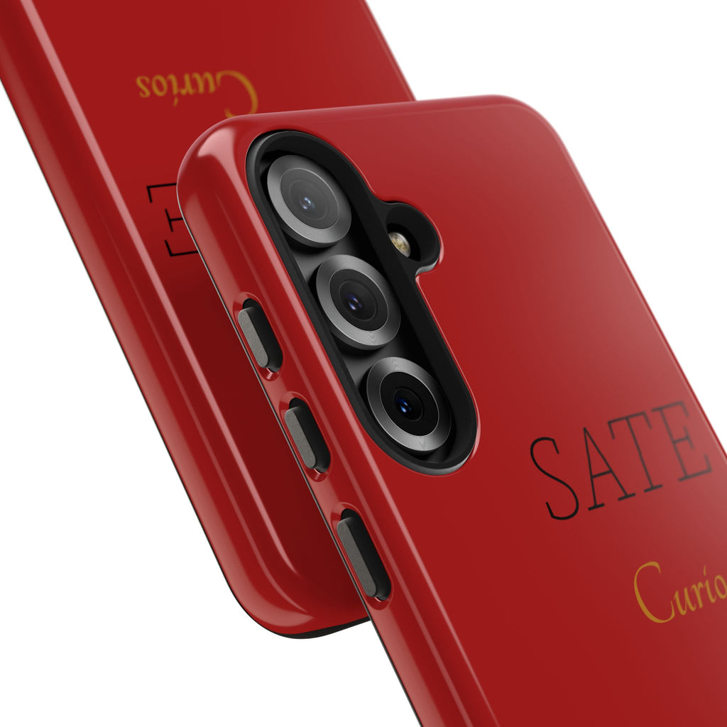 Red 'SATE Curios' Tough Phone Case with Gold Mandala — Durable Protective Case