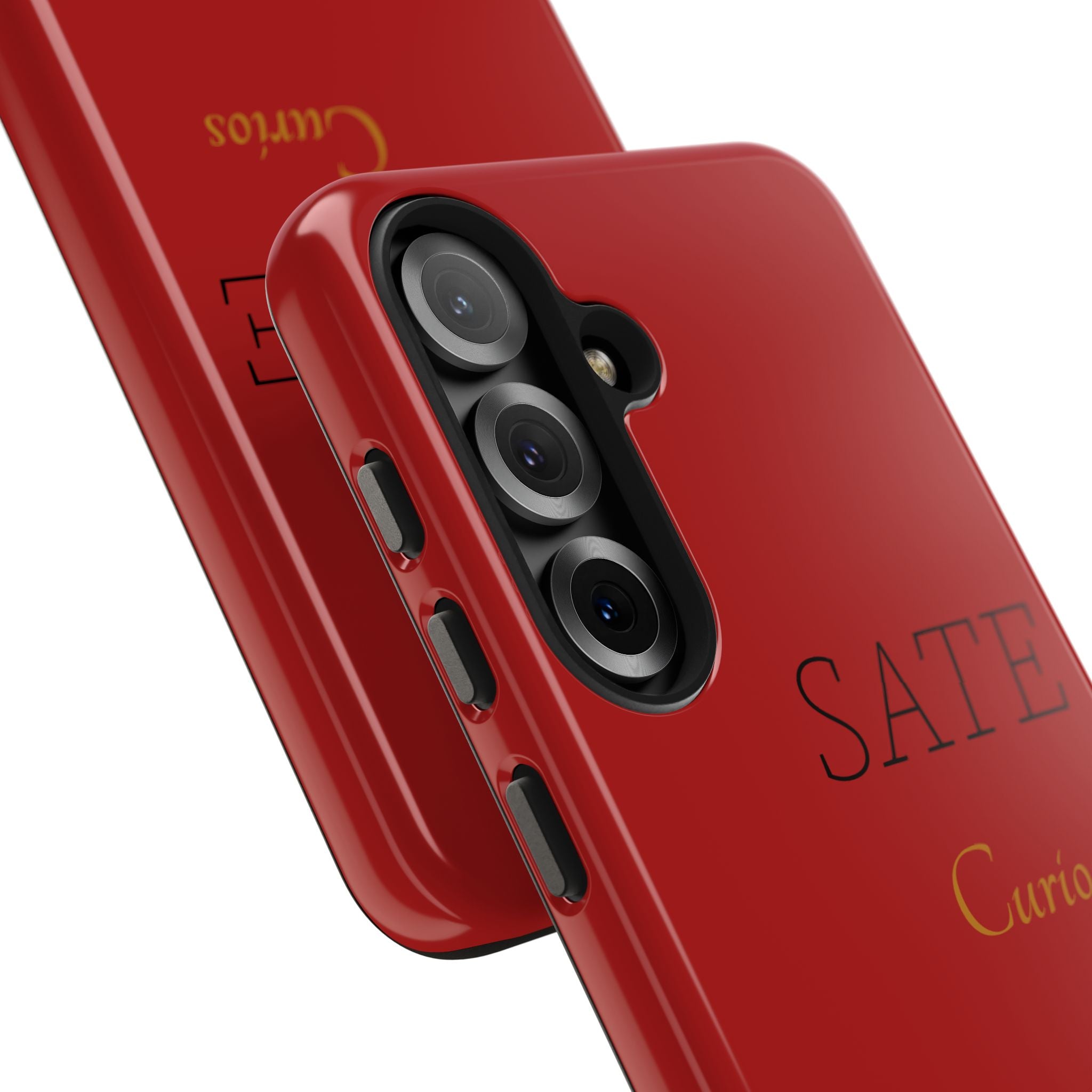 Red 'SATE Curios' Tough Phone Case with Gold Mandala — Durable Protective Case