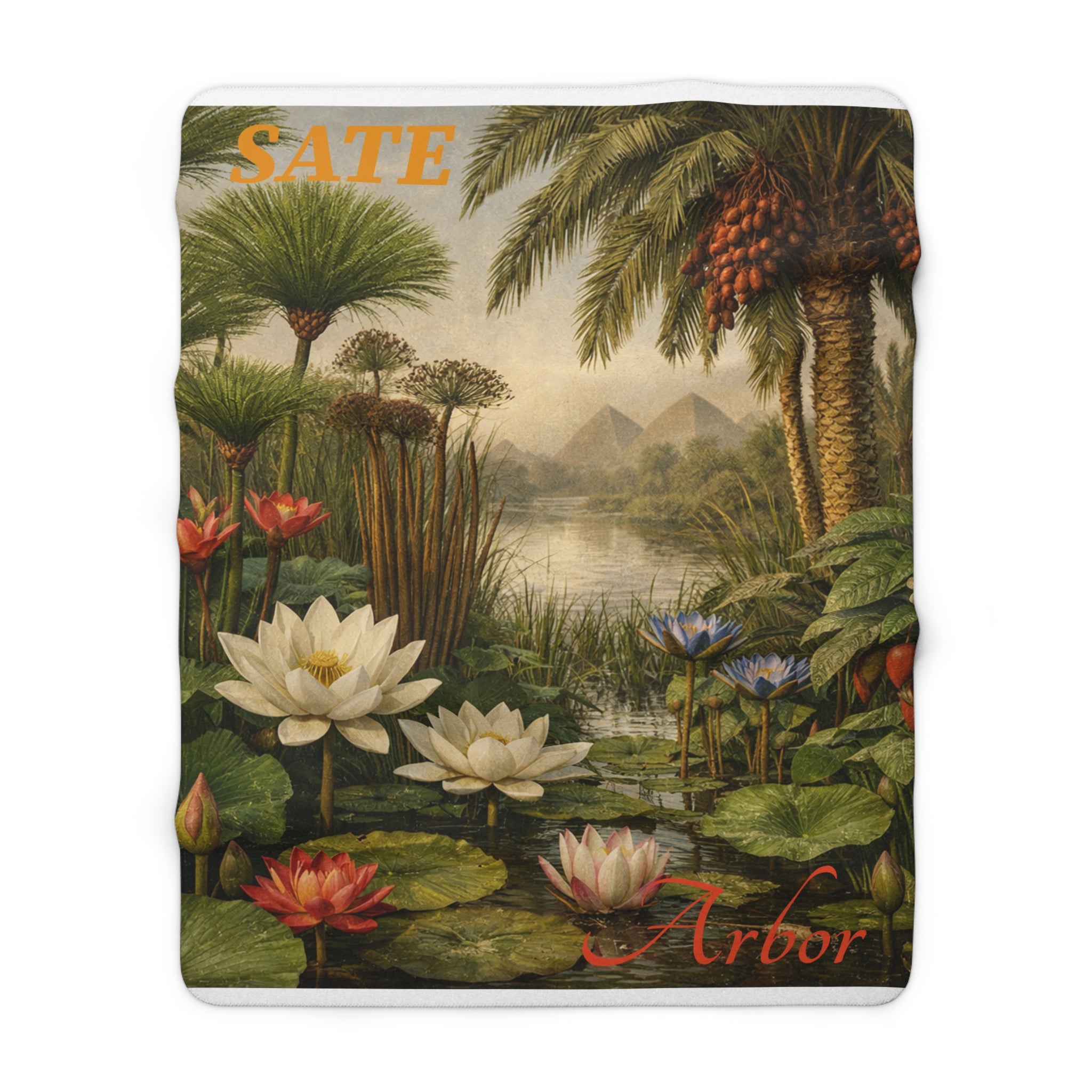 Vintage Tropical Lotus Sherpa Blanket — 'Arbor' Botanical Oasis Throw