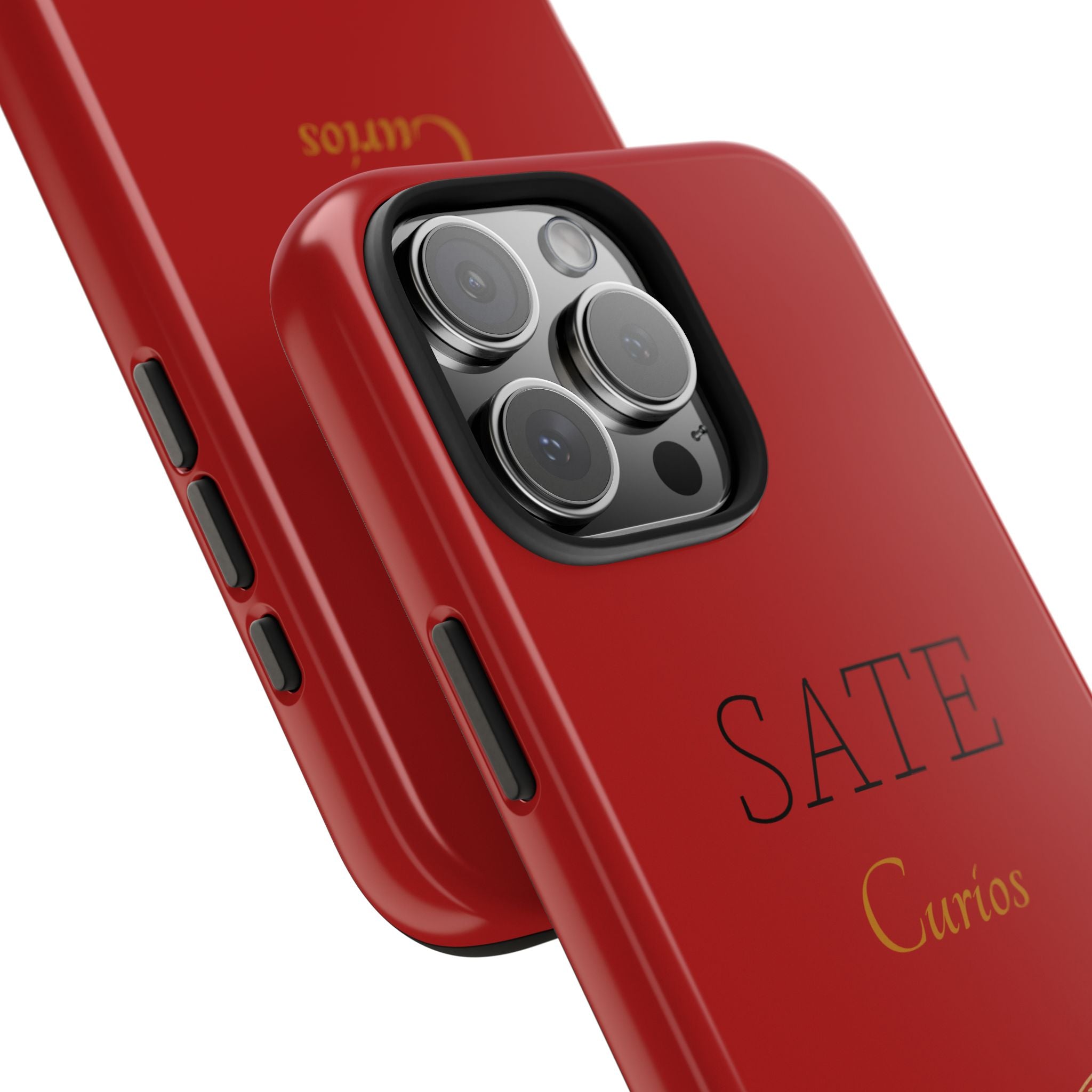 Red 'SATE Curios' Tough Phone Case with Gold Mandala — Durable Protective Case