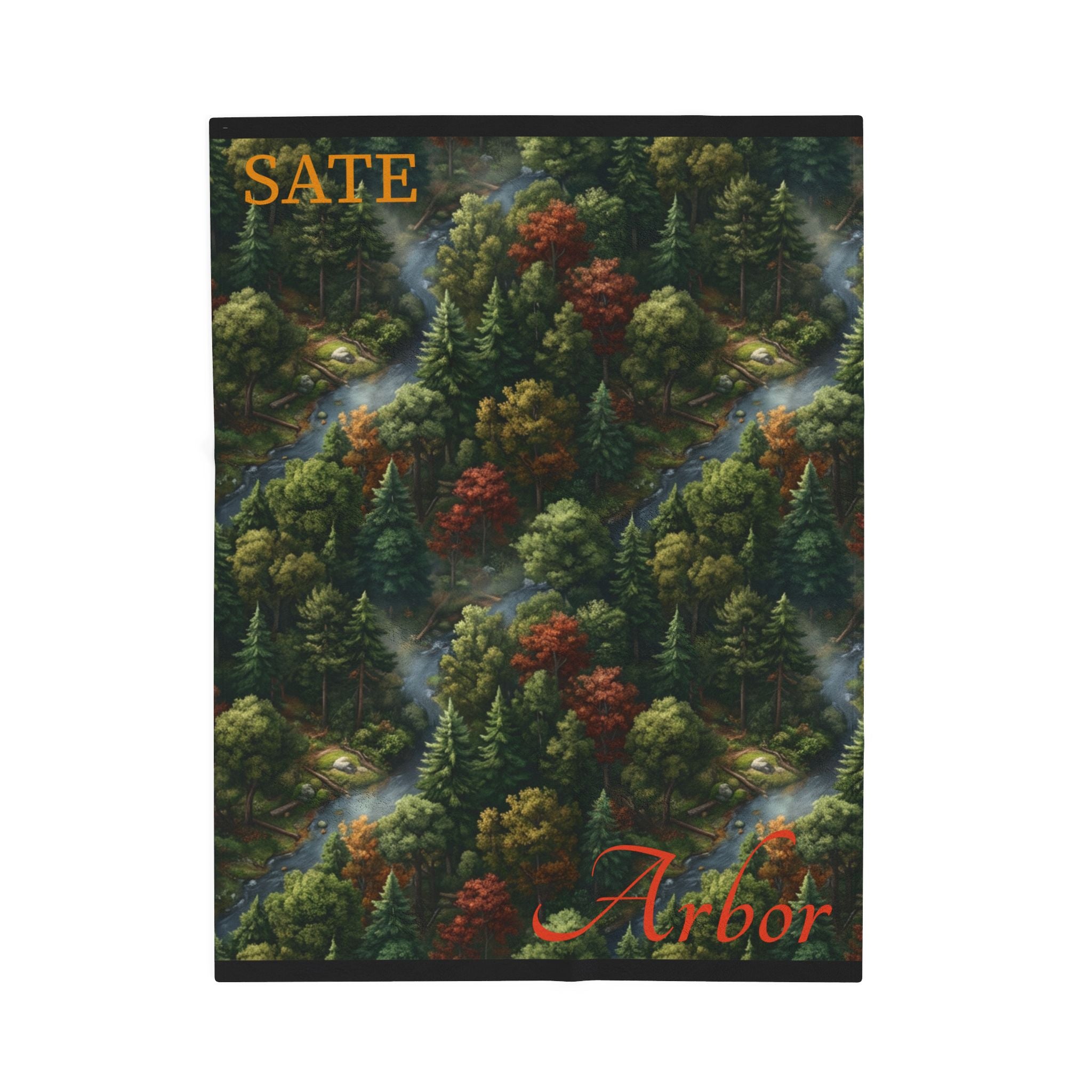 Forest Canopy Plush Blanket – Autumn Arbor Velveteen Throw with "Arbor" Script