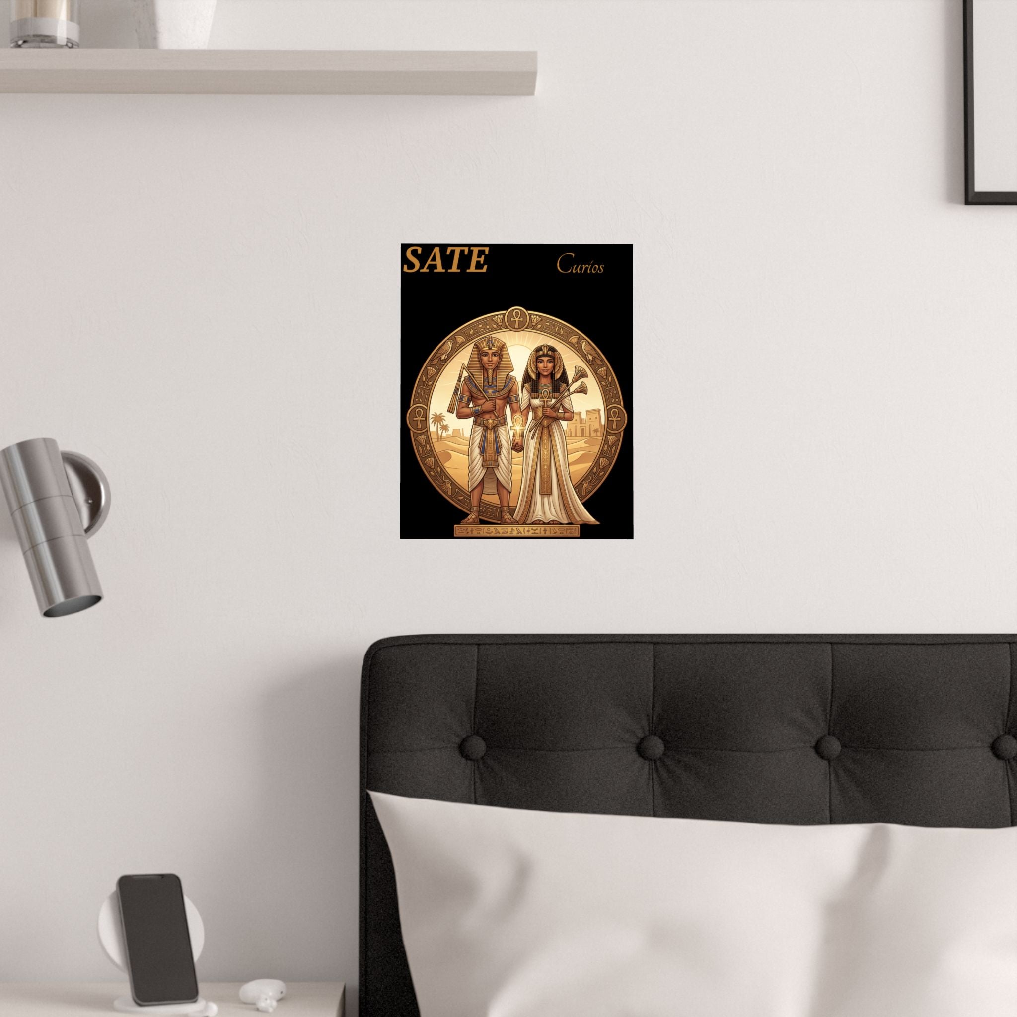Egyptian Couple Satin Poster — Vintage Pharaoh & Queen Art Print (210gsm)