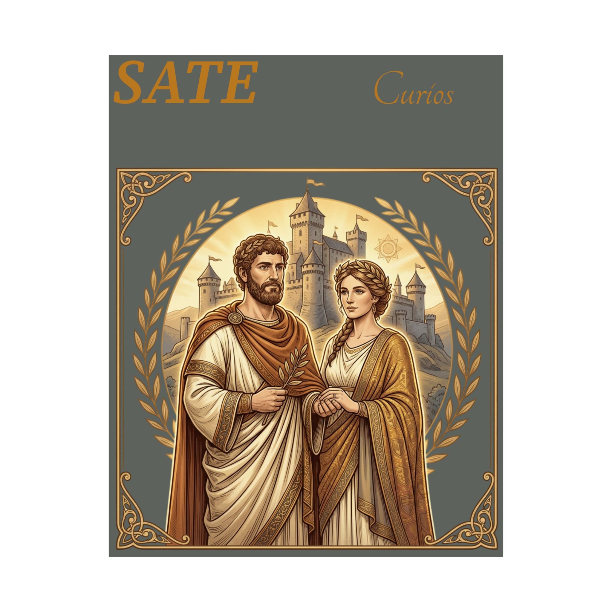 Satin Poster — Romantic Vintage Roman Couple Illustration (210gsm)