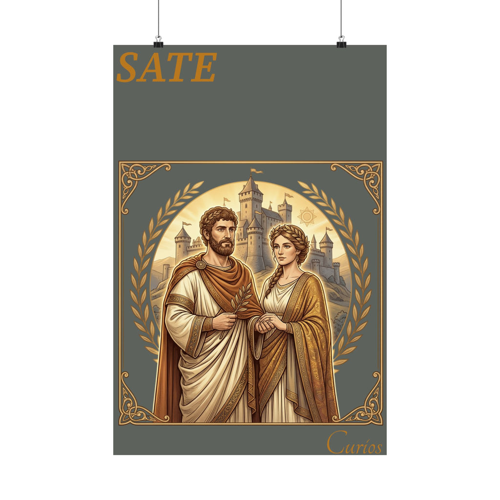 Satin Poster — Romantic Vintage Roman Couple Illustration (210gsm)
