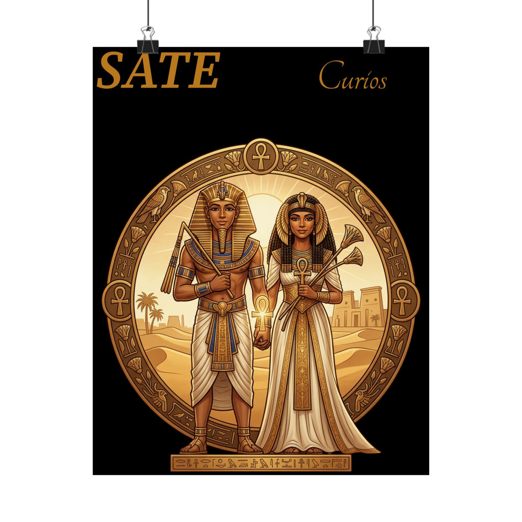 Egyptian Couple Satin Poster — Vintage Pharaoh & Queen Art Print (210gsm)