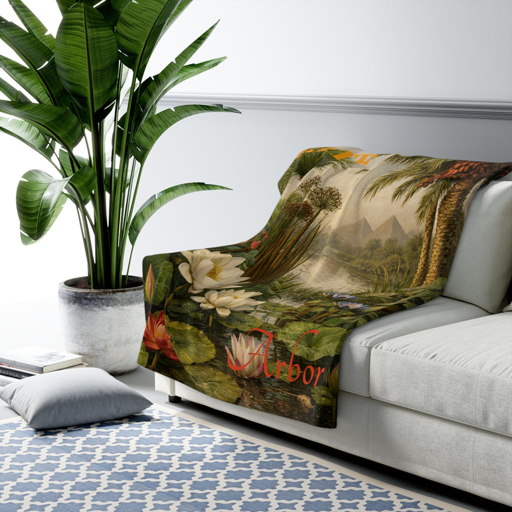 Vintage Tropical Lotus Sherpa Blanket — 'Arbor' Botanical Oasis Throw