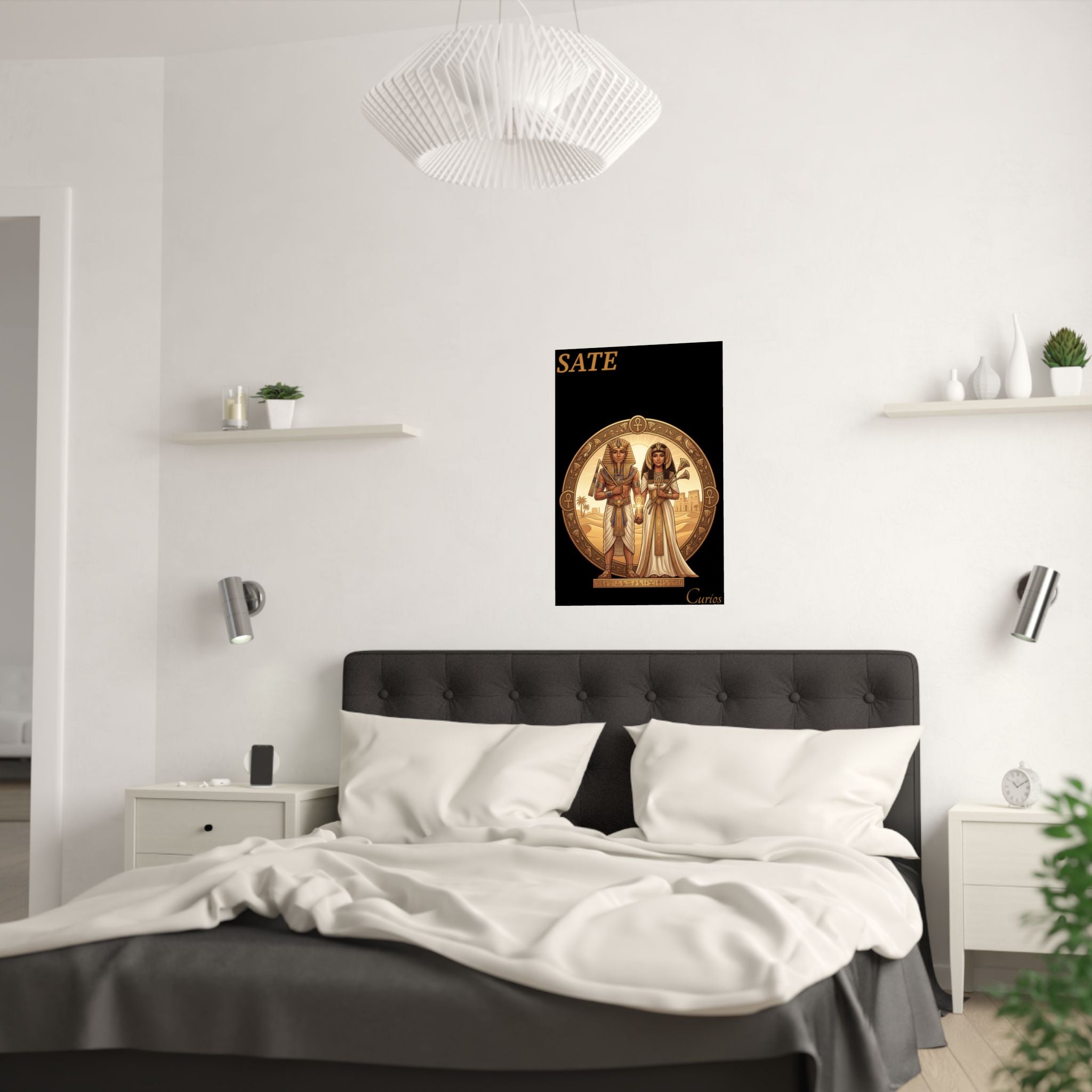Egyptian Couple Satin Poster — Vintage Pharaoh & Queen Art Print (210gsm)