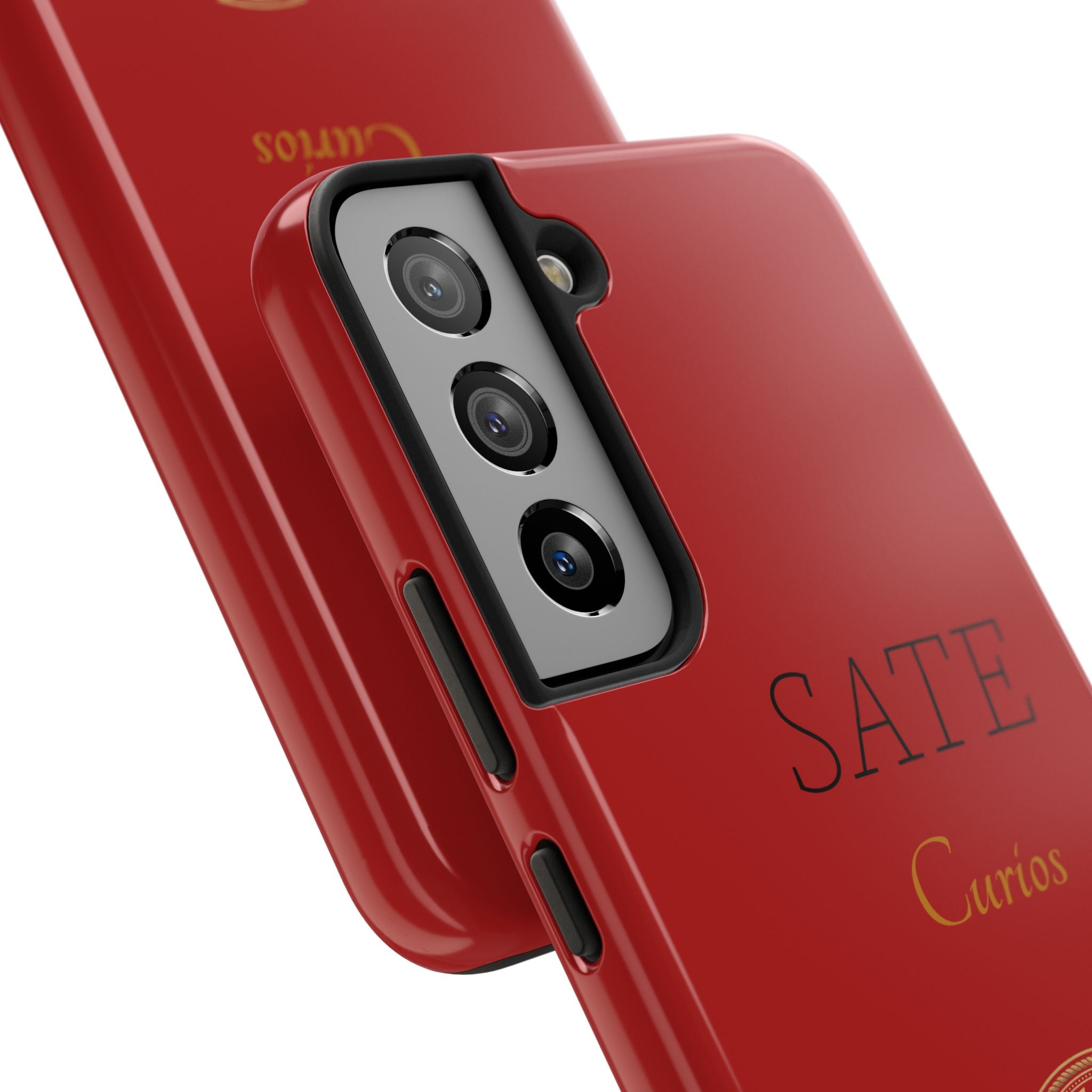 Red 'SATE Curios' Tough Phone Case with Gold Mandala — Durable Protective Case