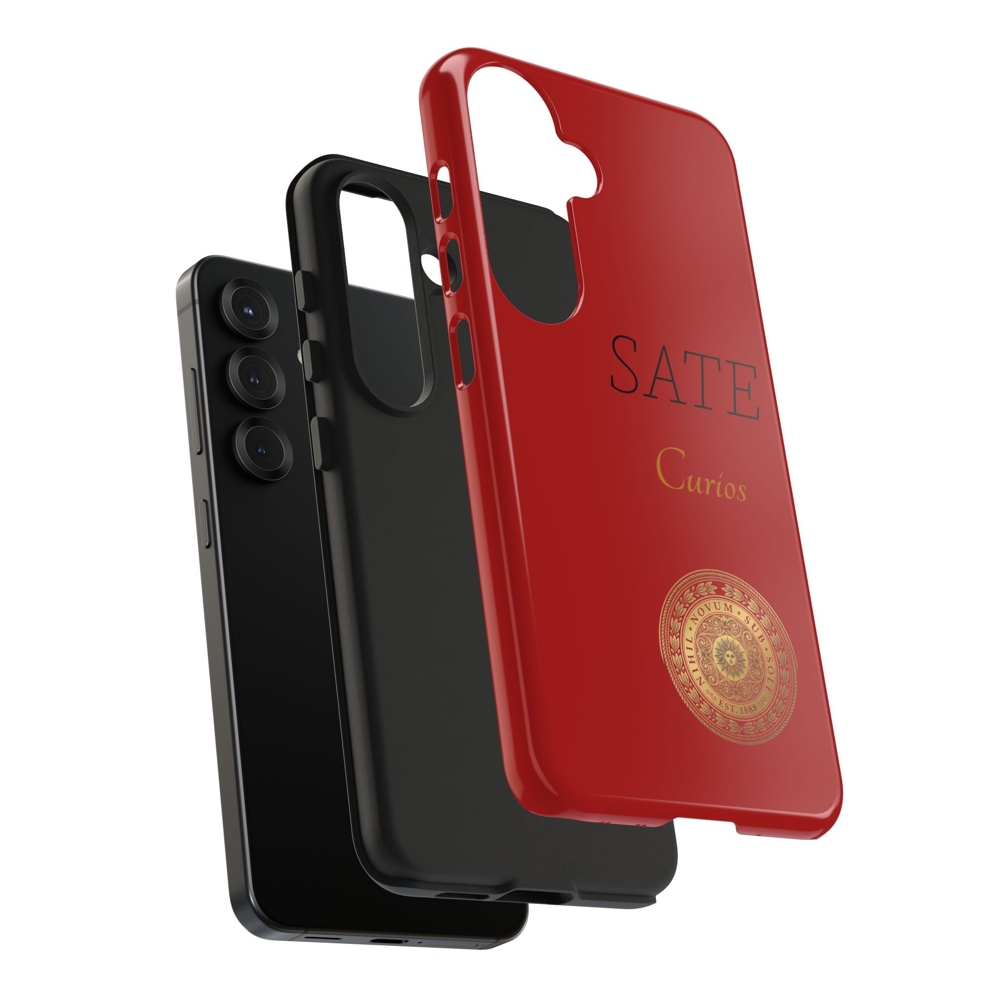 Red 'SATE Curios' Tough Phone Case with Gold Mandala — Durable Protective Case