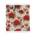 SATE Amor Velveteen Plush Blanket – Red Rose & Gold Heart Floral Throw (Romantic Valentine’s Décor)
