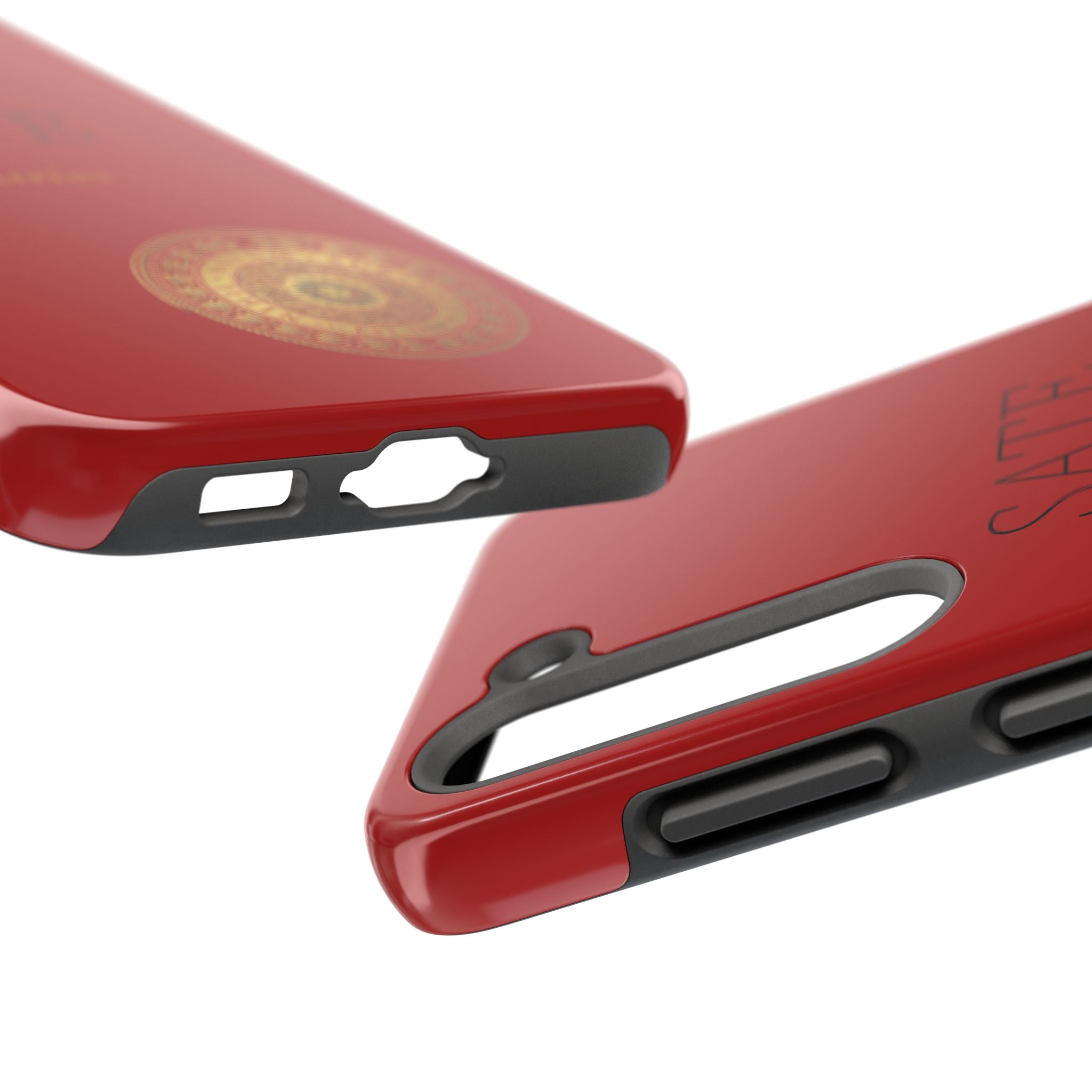 Red 'SATE Curios' Tough Phone Case with Gold Mandala — Durable Protective Case