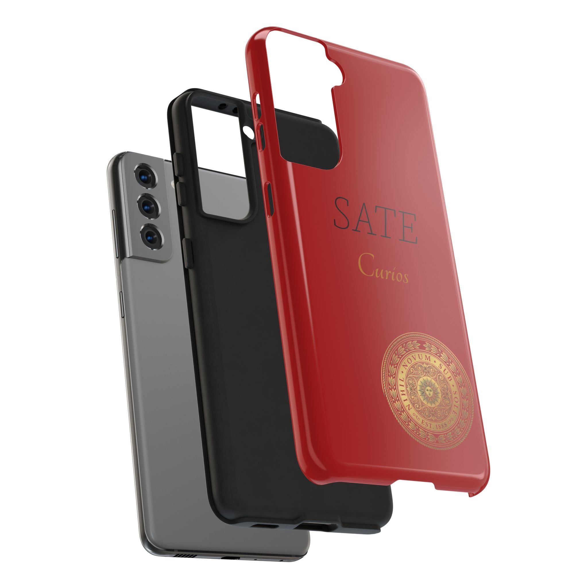 Red 'SATE Curios' Tough Phone Case with Gold Mandala — Durable Protective Case