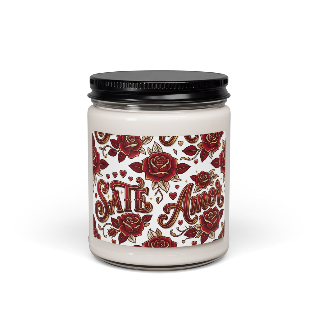 Scented Soy Candle — "SATE Amor" Rose-Patterned 9oz (Romantic Gift)