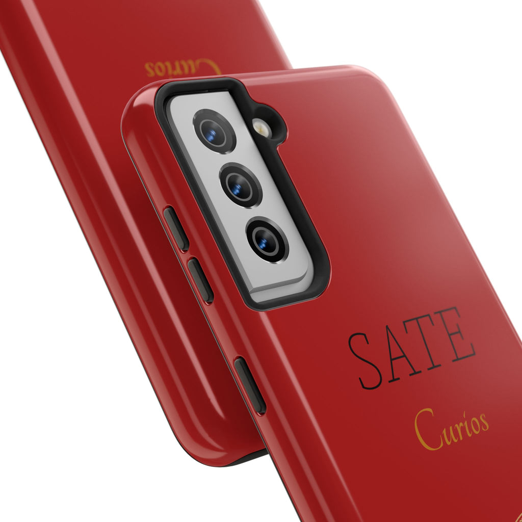 Red 'SATE Curios' Tough Phone Case with Gold Mandala — Durable Protective Case